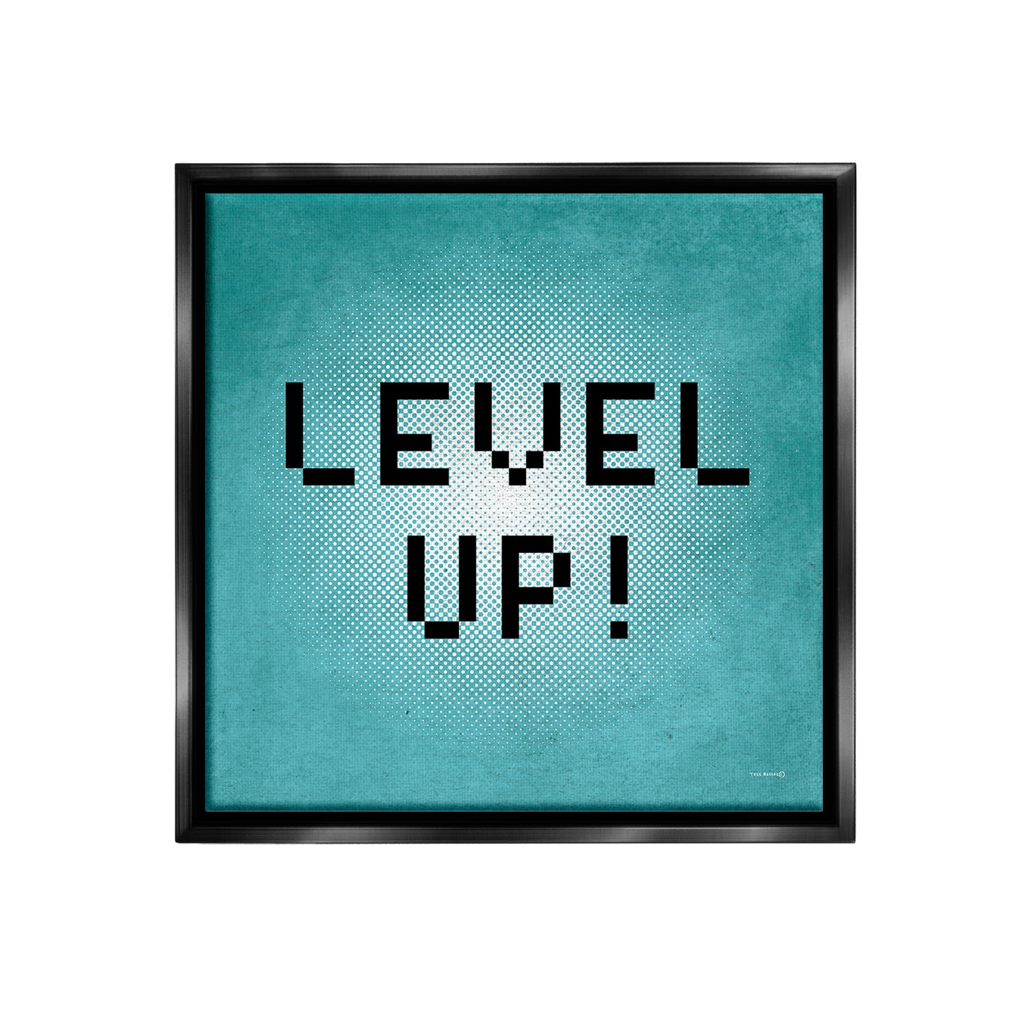 Stupell Industries Level Up Vintage Pixels Typography Painting Black Floater Framed Canvas Art Print Wall Art, 18 x 18