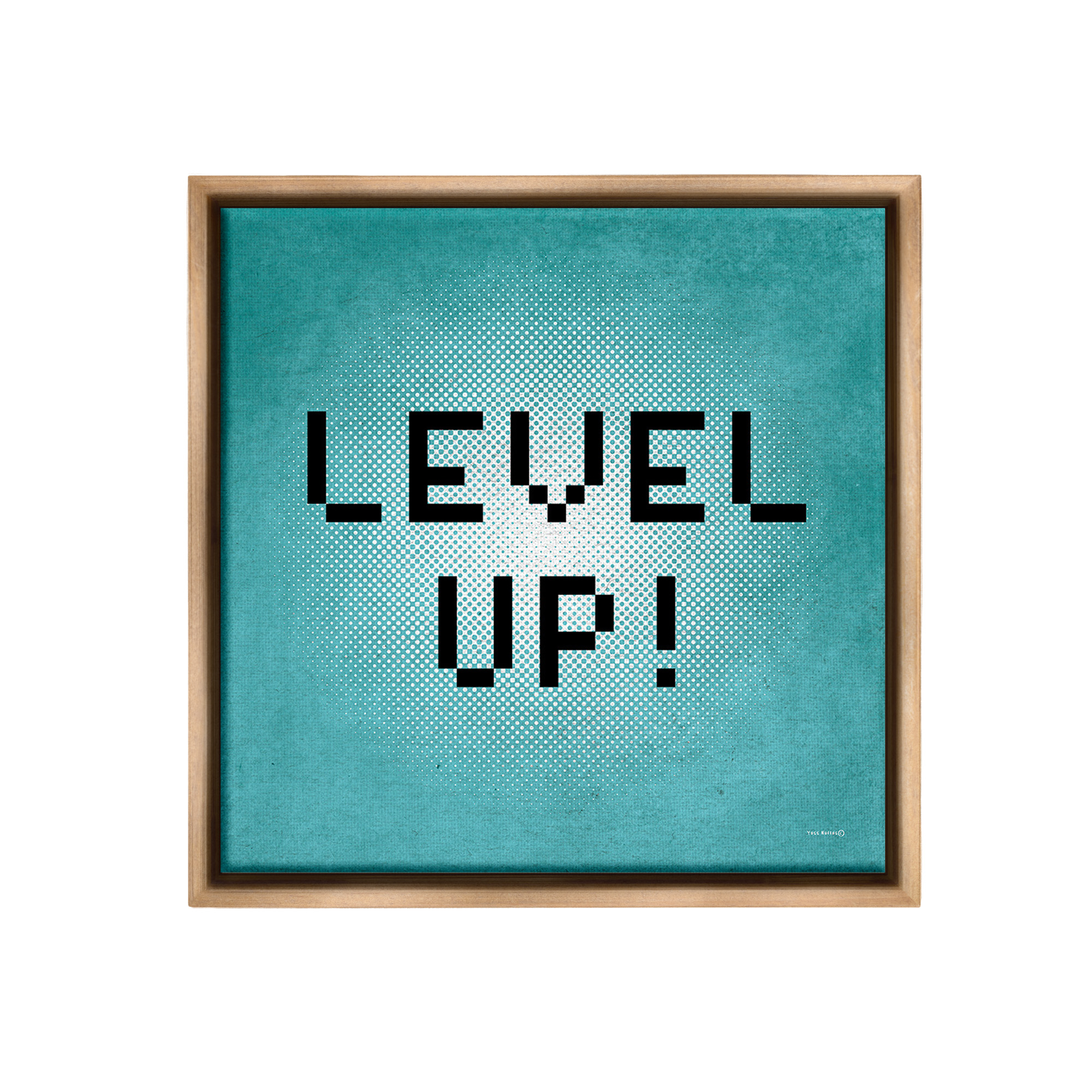 Stupell Industries Level Up Vintage Pixels Typography Painting Brown Floater Framed Canvas Art Print Wall Art, 25 x 25