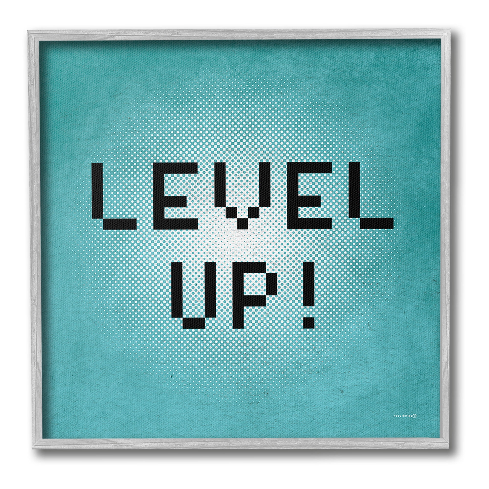 Stupell Industries Level Up Vintage Pixels Typography Painting Gray Framed Art Print Wall Art, 12 x 12