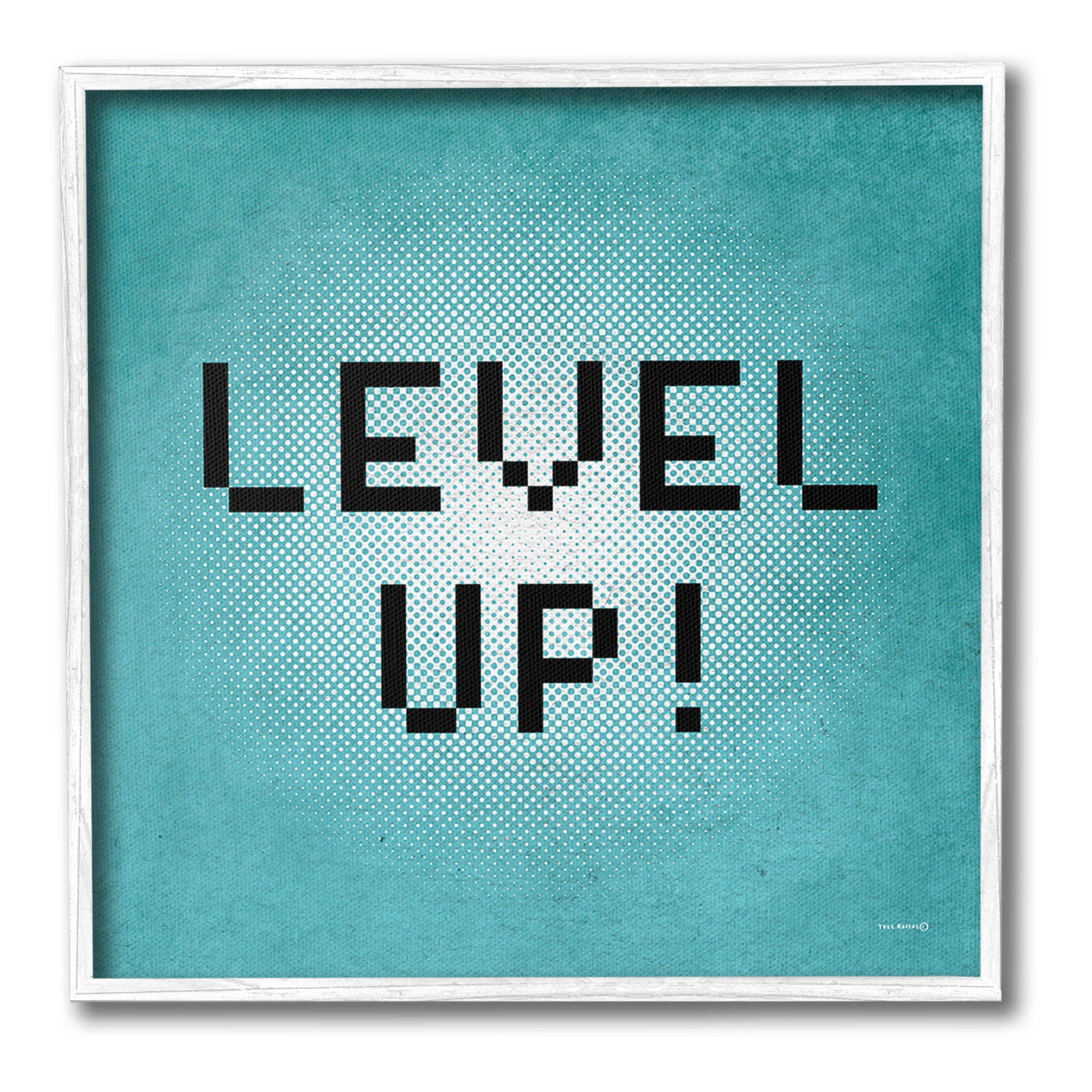 Stupell Industries Level Up Vintage Pixels Typography Painting White Framed Art Print Wall Art, 17 x 17