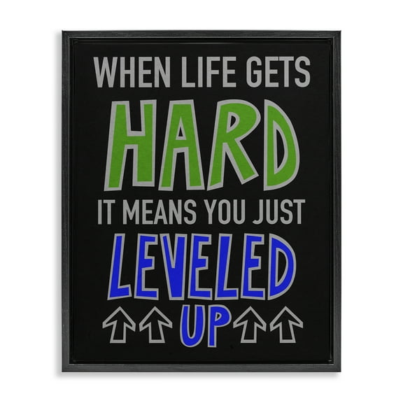 Stupell Industries Leveled Up in Life Typography Painting Black Floater Framed Art Print Wall Art, 17 x 21