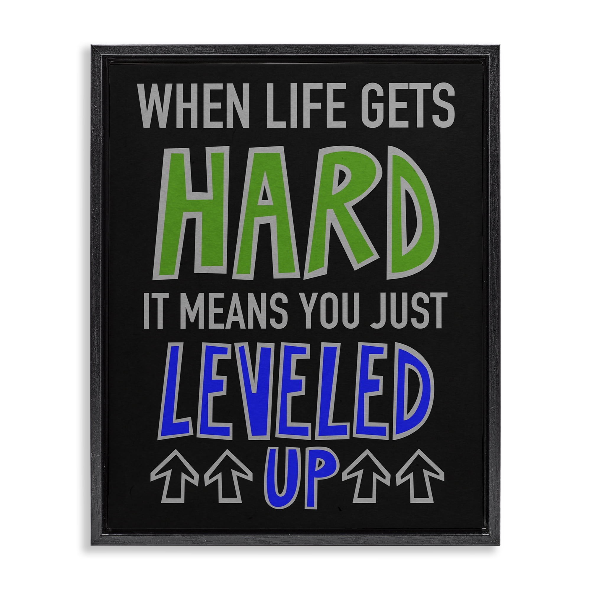 Stupell Industries Leveled Up in Life Typography Painting Black Floater Framed Art Print Wall Art, 25 x 31