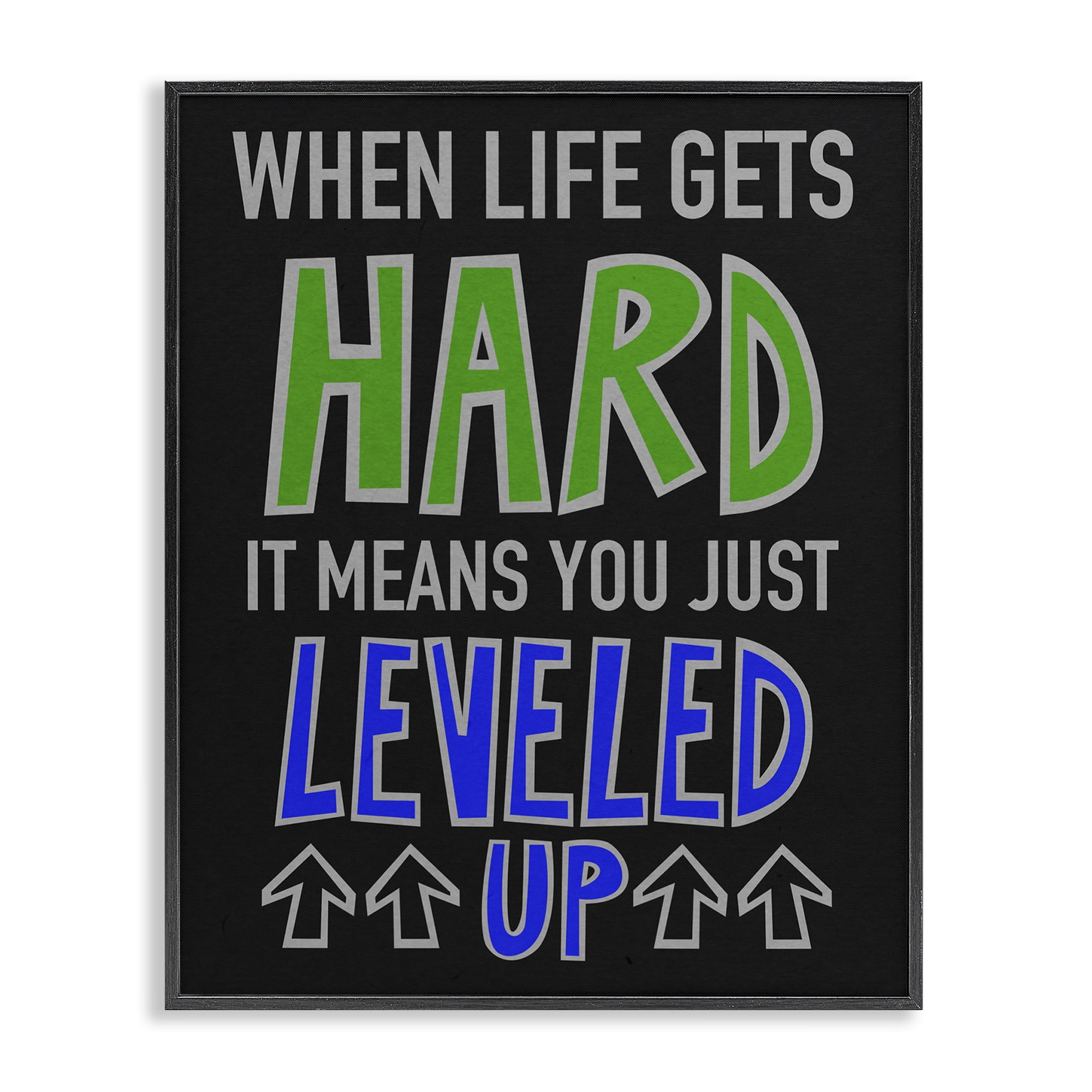 Stupell Industries Leveled Up in Life Typography Painting Black Framed Art Print Wall Art, 11 x 14