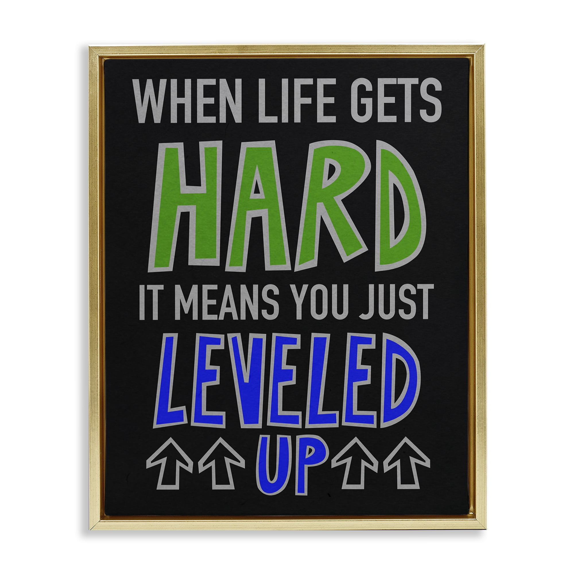 Stupell Industries Leveled Up in Life Typography Painting Gold Floater Framed Art Print Wall Art, 25 x 31