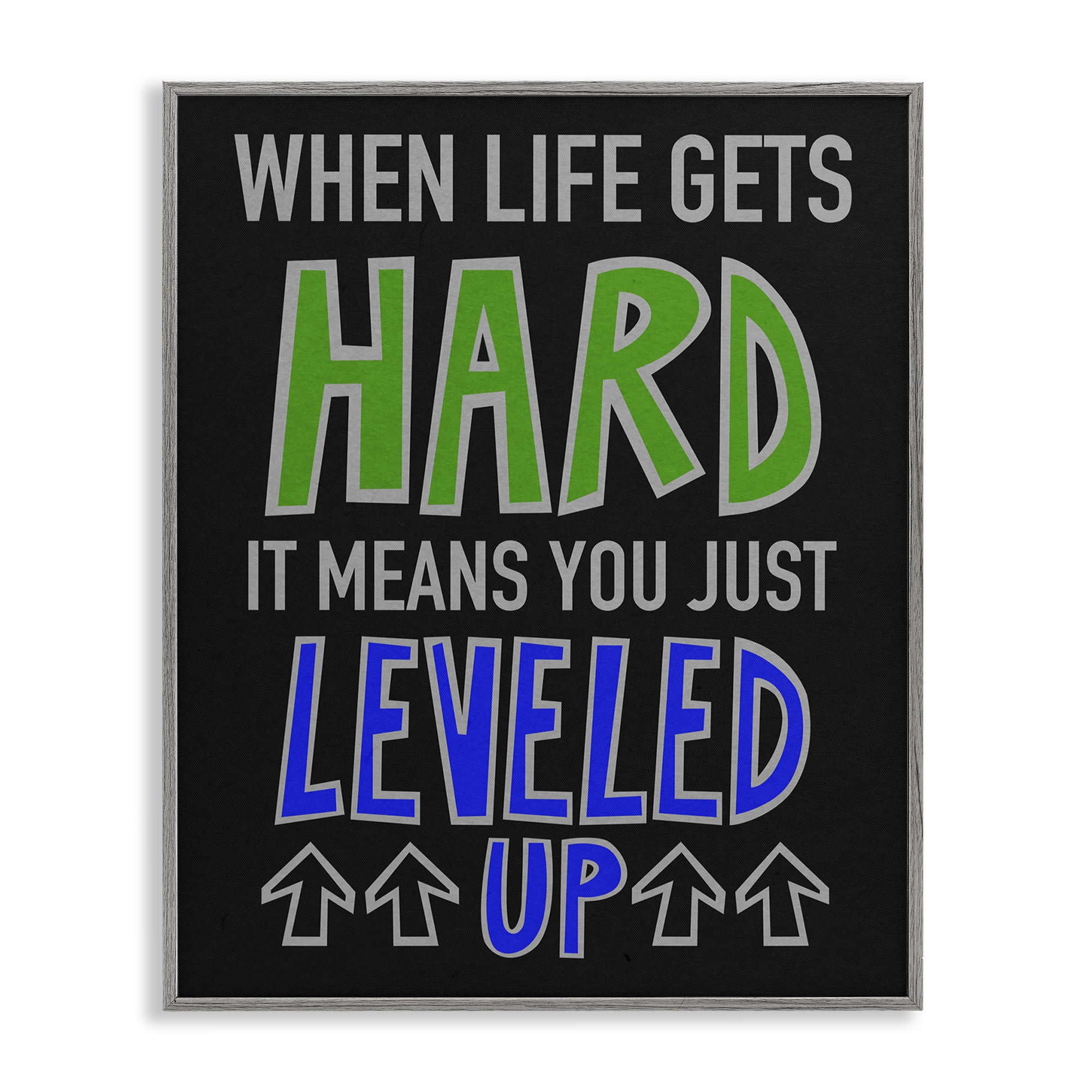 Stupell Industries Leveled Up in Life Typography Painting Gray Framed Art Print Wall Art, 16 x 20
