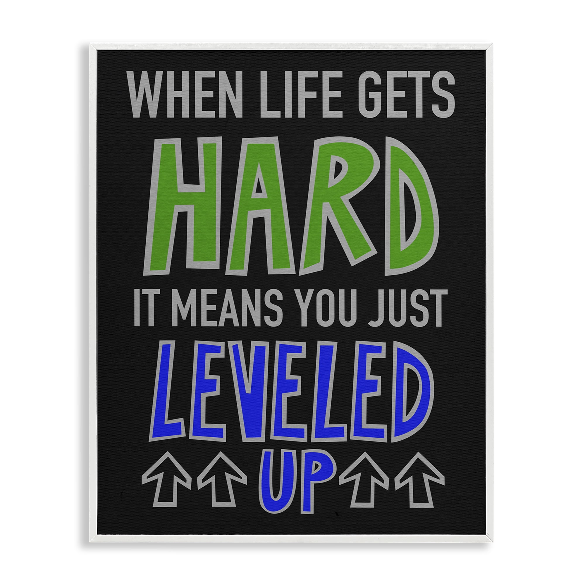 Stupell Industries Leveled Up in Life Typography Painting White Framed Art Print Wall Art, 11 x 14