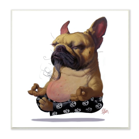 Stupell Industries Levitating French Bulldog Urban Dog Meditation Portrait, 12 x 12,Design by Thomas Fluharty