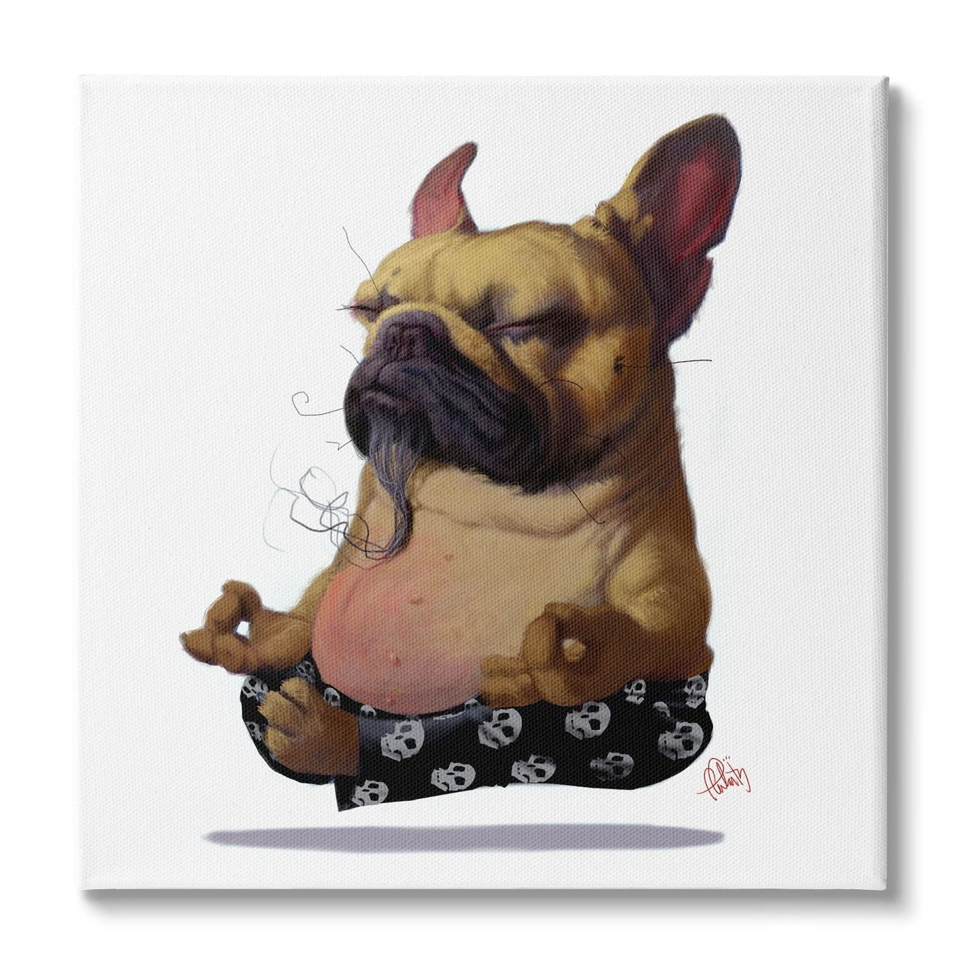 Stupell Industries Levitating French Bulldog Urban Dog Meditation Portrait, 24 x 24,Design by Thomas Fluharty