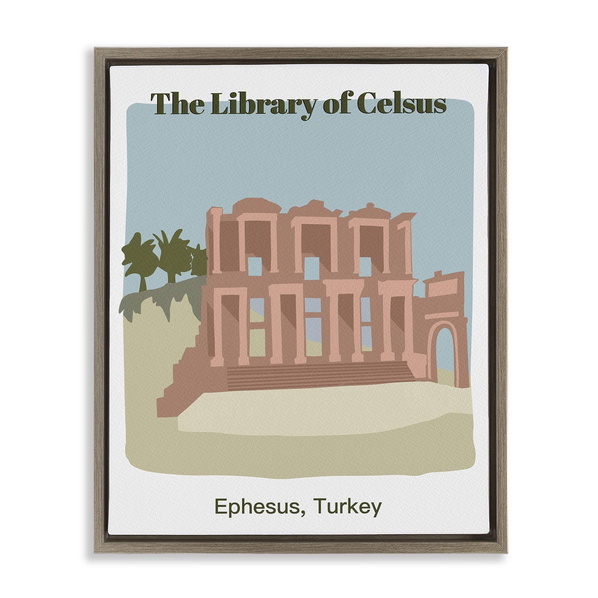 Stupell Industries Library Of Celcus Architecture Town & City Painting Brown Floater Framed Art Print Wall Art, 25 x 31