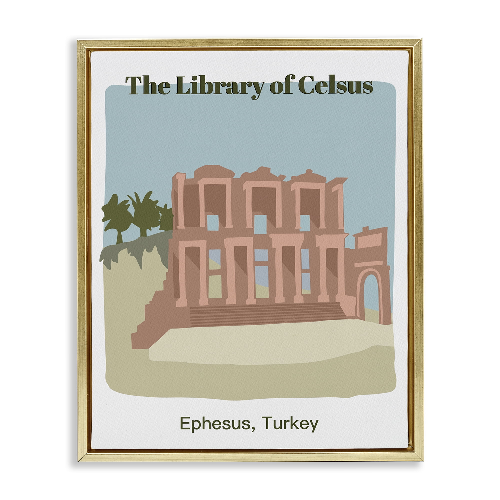 Stupell Industries Library Of Celcus Architecture Town & City Painting Gold Floater Framed Art Print Wall Art, 25 x 31