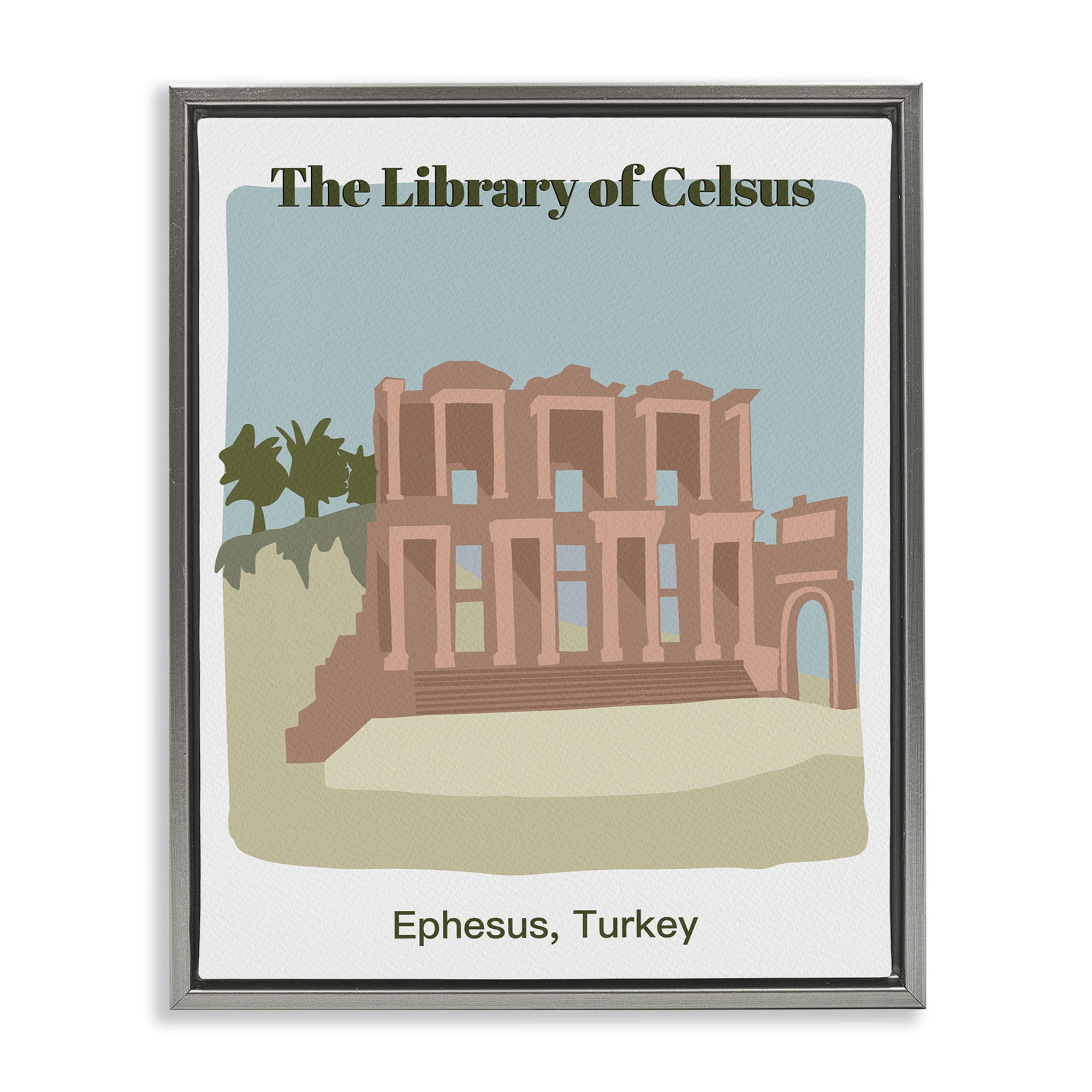 Stupell Industries Library Of Celcus Architecture Town & City Painting Gray Floater Framed Art Print Wall Art, 17 x 21