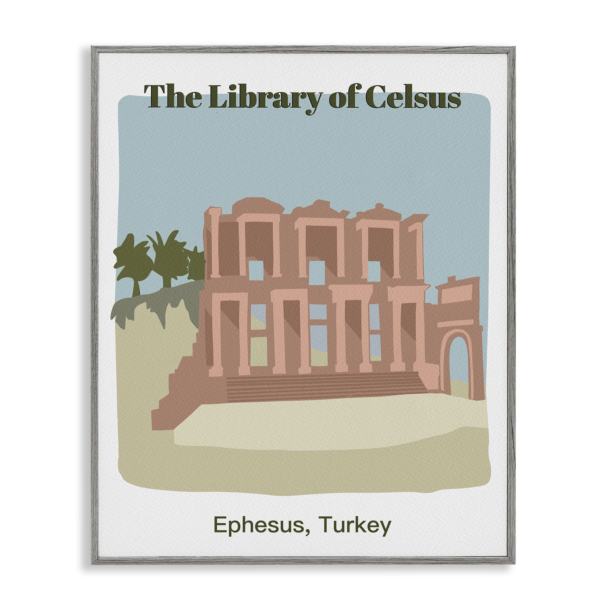 Stupell Industries Library Of Celcus Architecture Town & City Painting Gray Framed Art Print Wall Art, 11 x 14