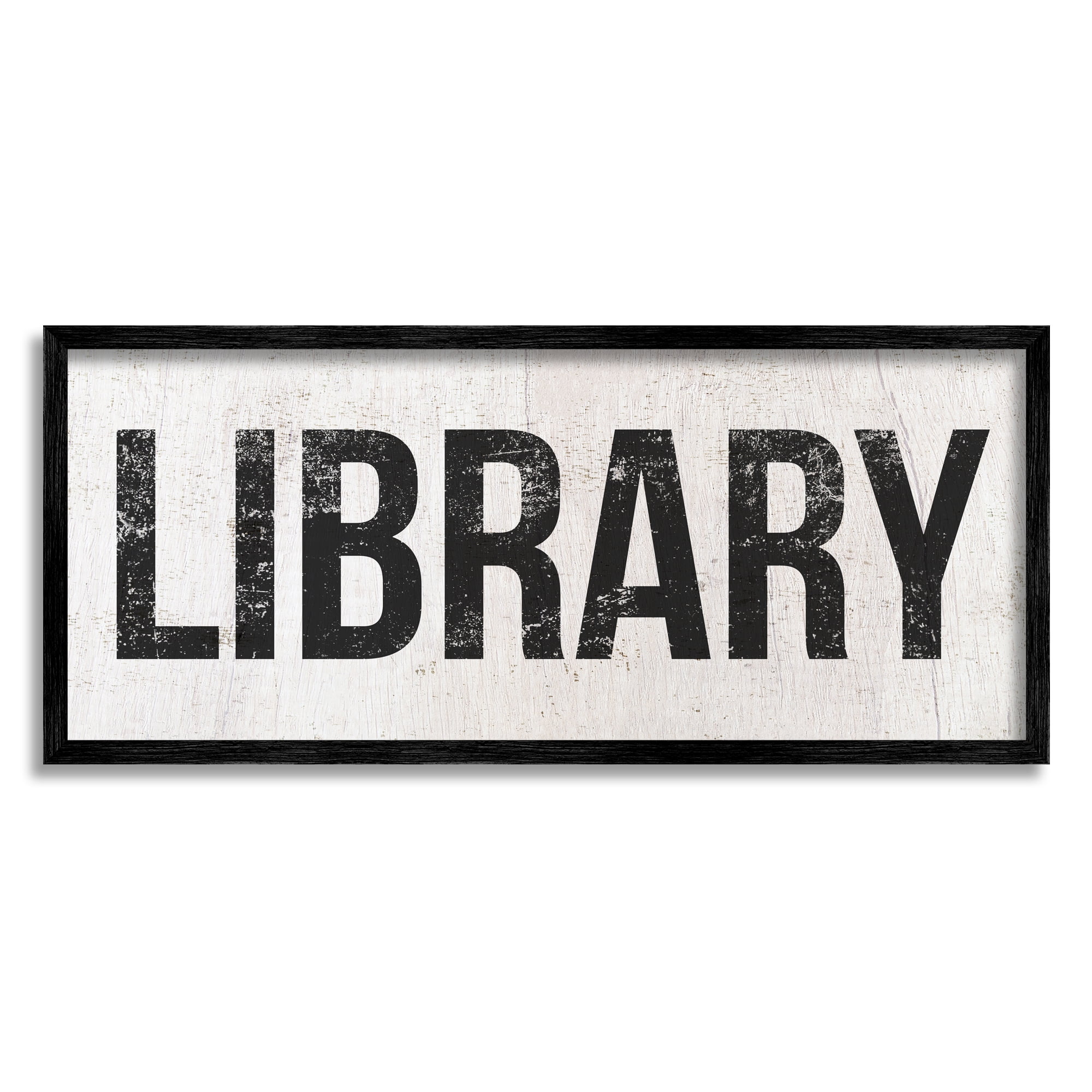 Stupell Industries Library Rustic Weathered Phrase Typography Painting Black Framed Art Print Wall Art