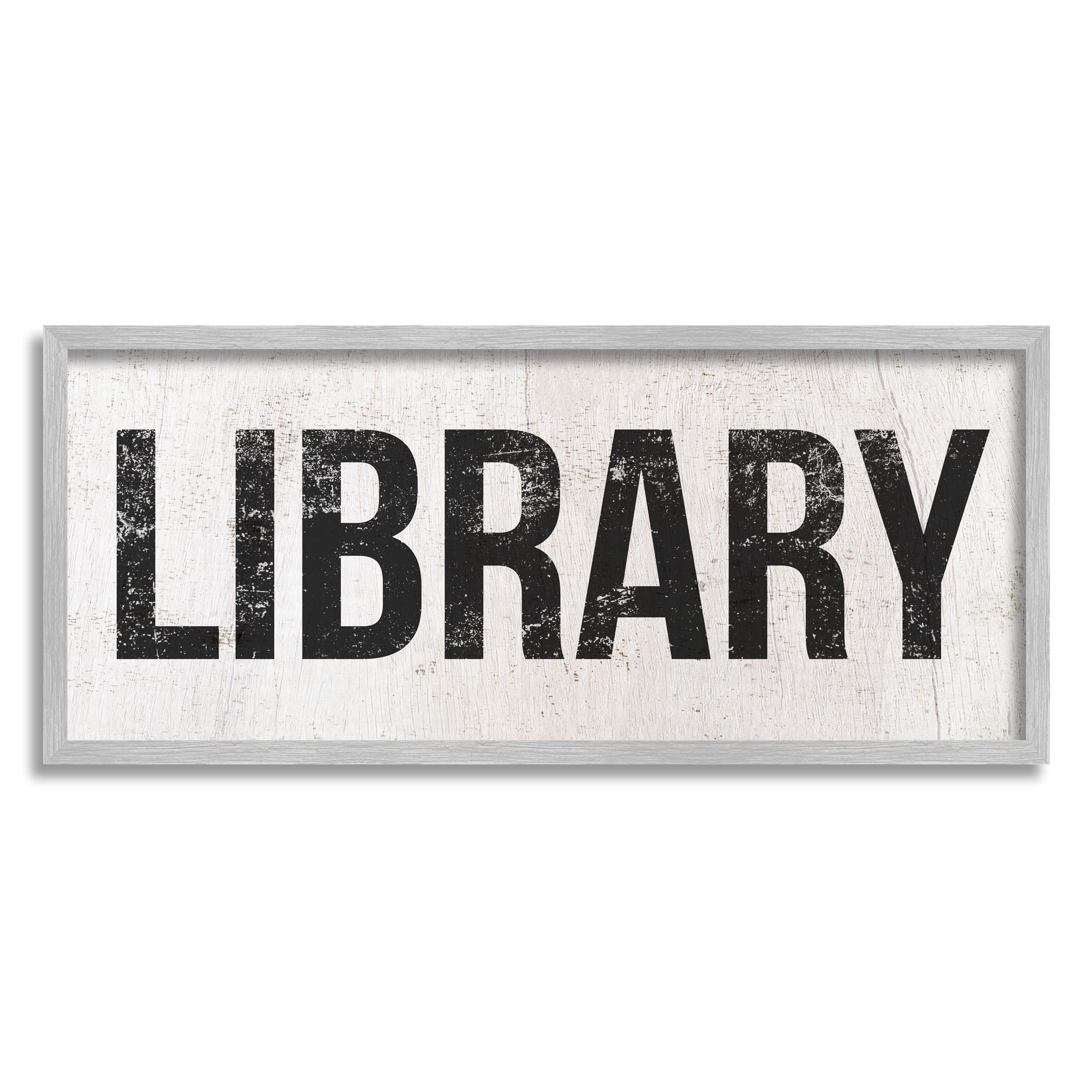 Stupell Industries Library Rustic Weathered Phrase Typography Painting Gray Framed Art Print Wall Art