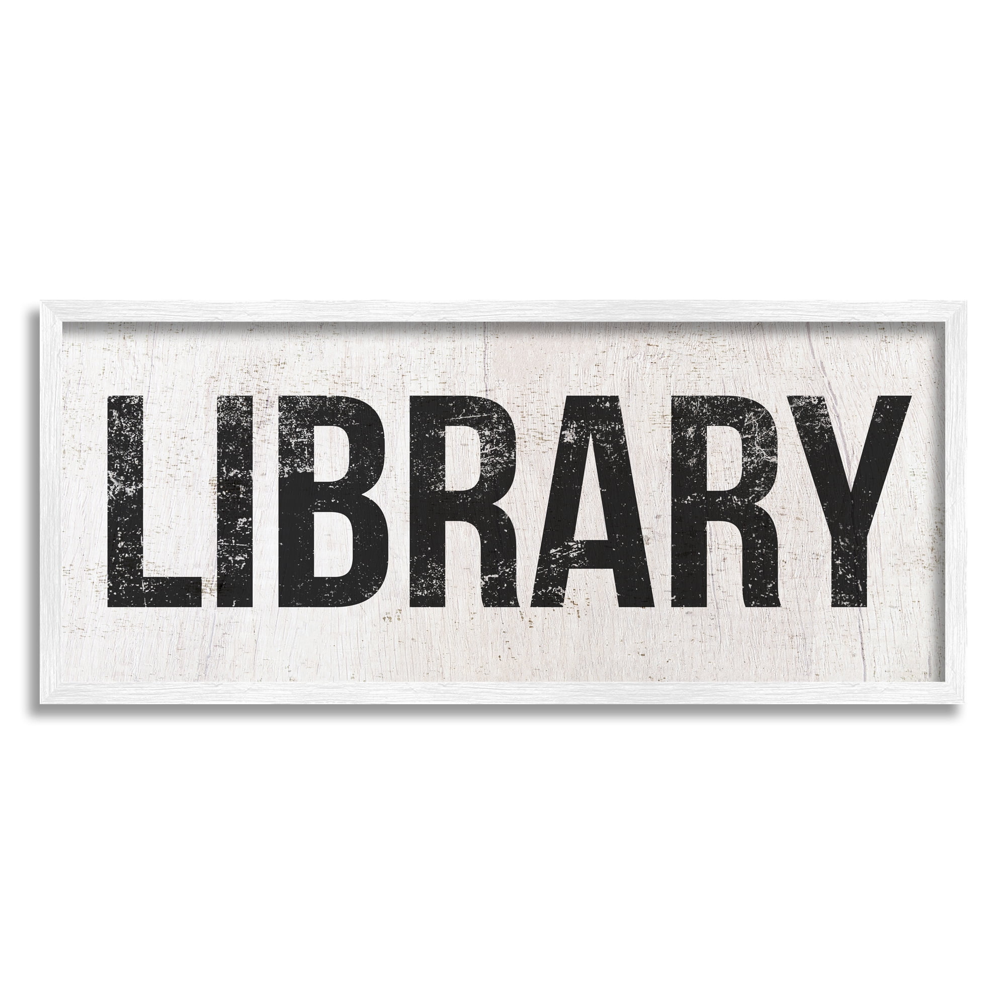 Stupell Industries Library Rustic Weathered Phrase Typography Painting White Framed Art Print Wall Art