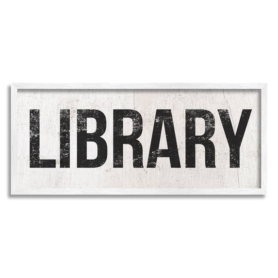 Stupell Industries Library Rustic Weathered Phrase Typography Painting White Framed Art Print Wall Art