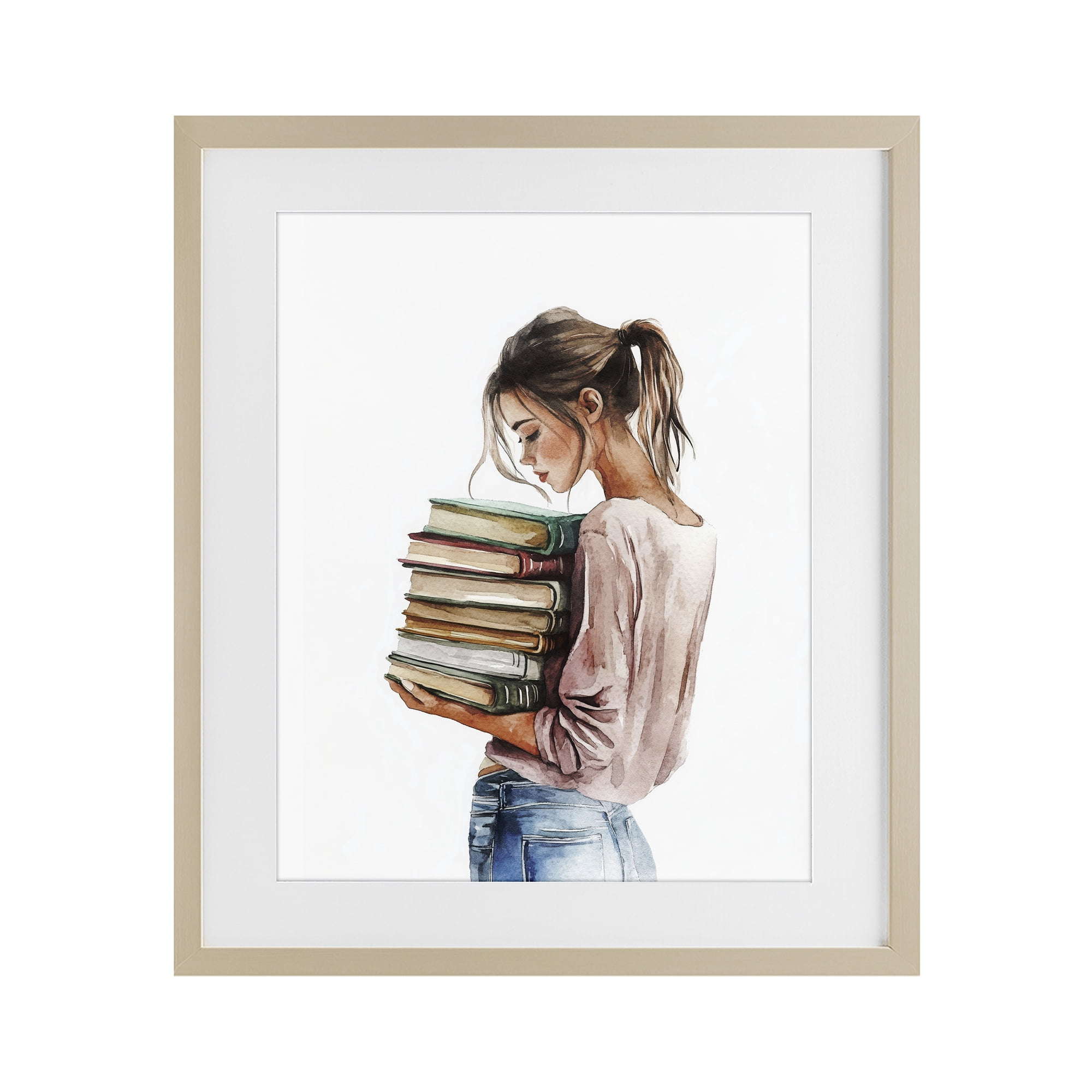Stupell Industries Library Walk Girl Birch Framed Print Under Glass, design by Svetlana Aleynikova