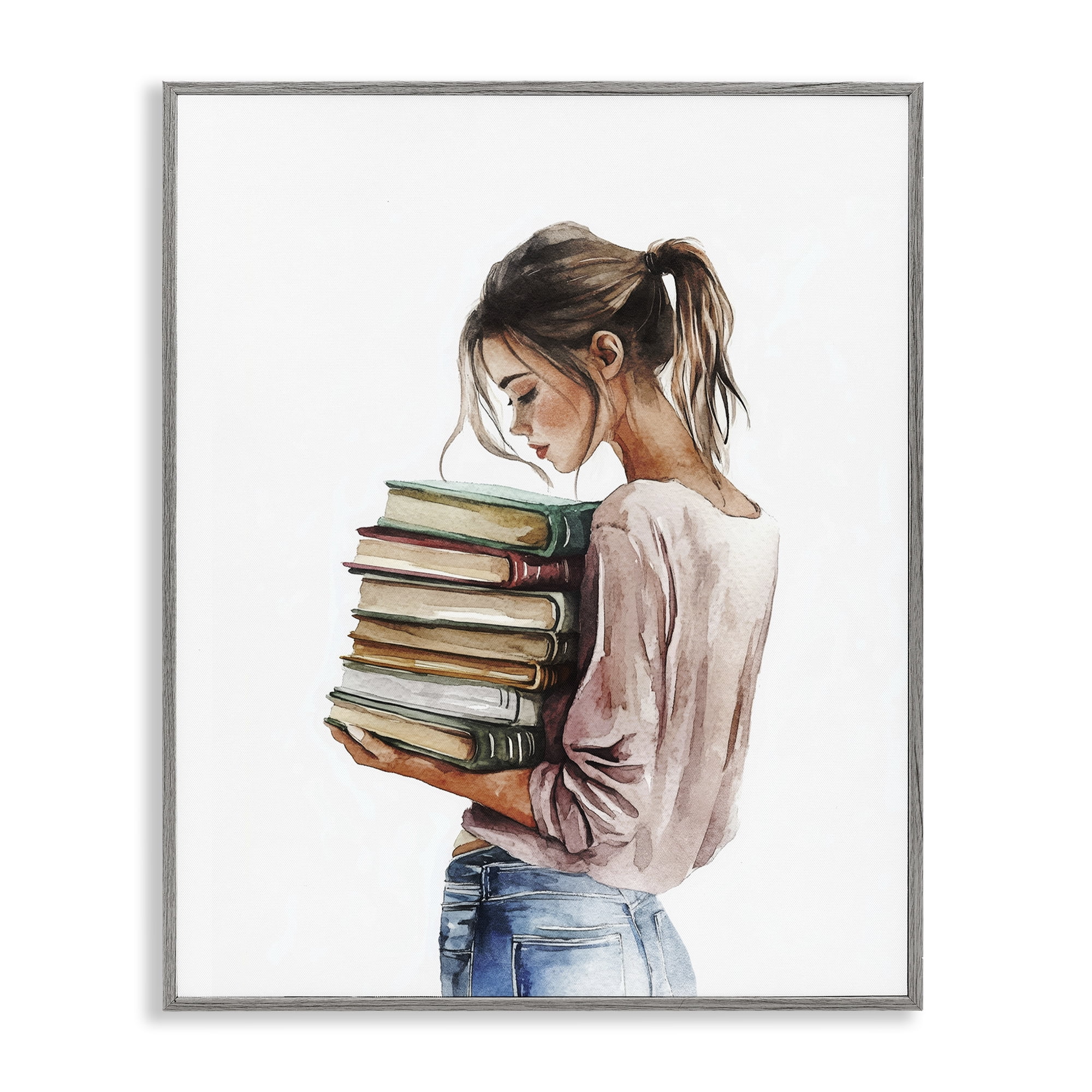 Stupell Industries Library Walk Girl Gray Framed Giclee Art, design by Svetlana Aleynikova