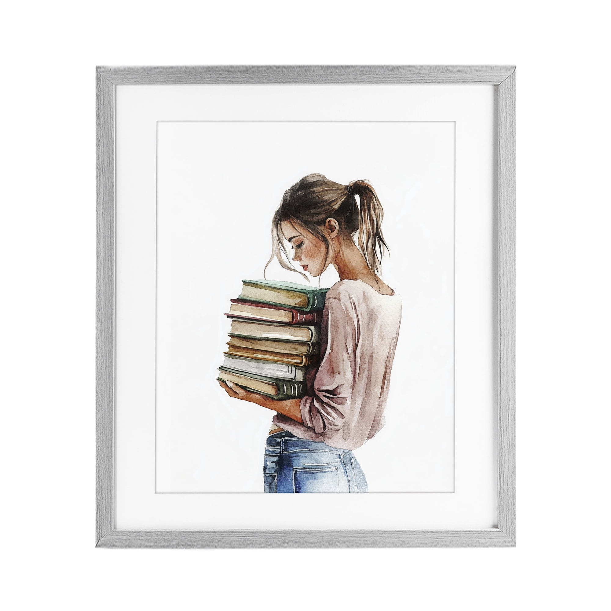 Stupell Industries Library Walk Girl Gray Framed Print Under Glass, design by Svetlana Aleynikova