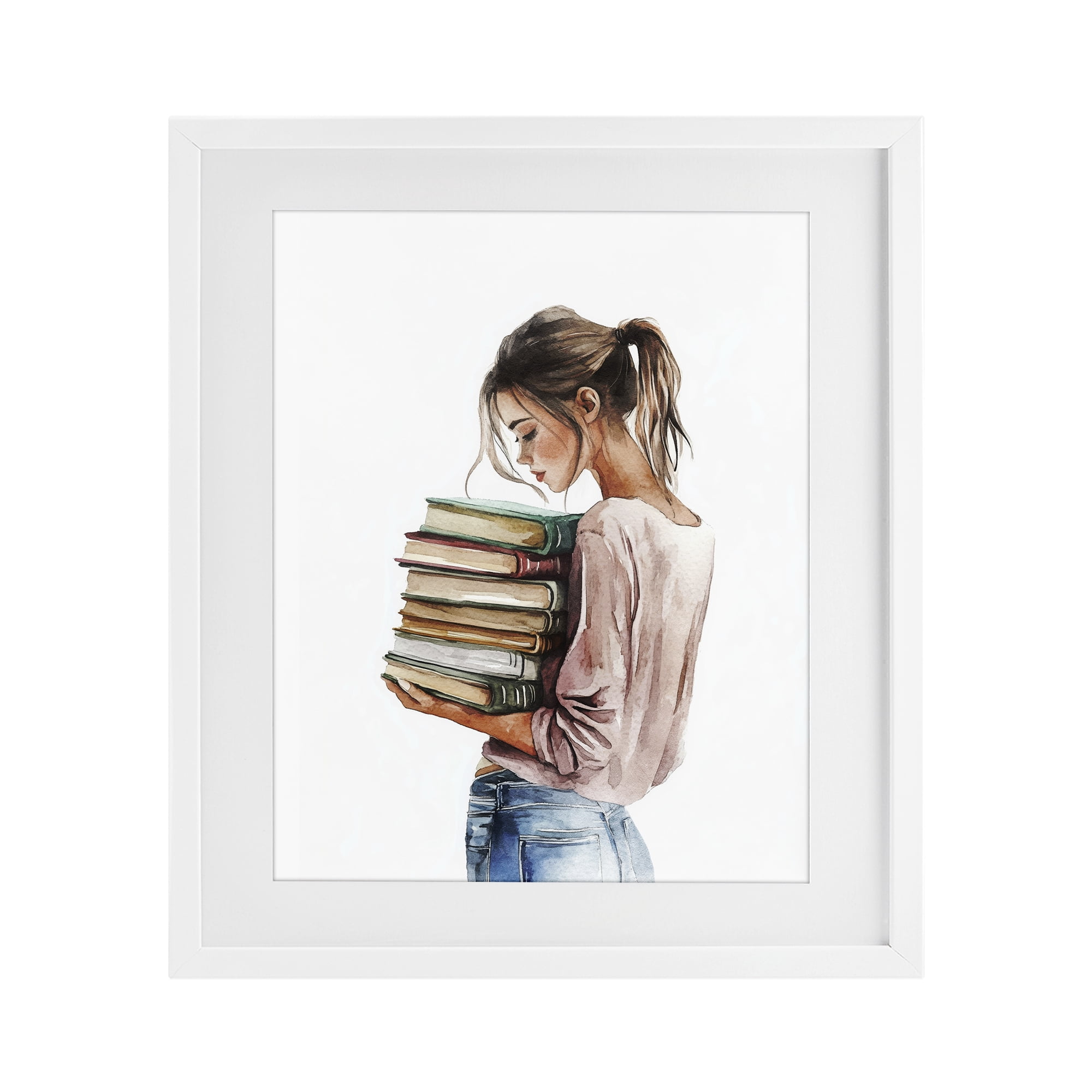 Stupell Industries Library Walk Girl White Framed Print Under Glass, design by Svetlana Aleynikova