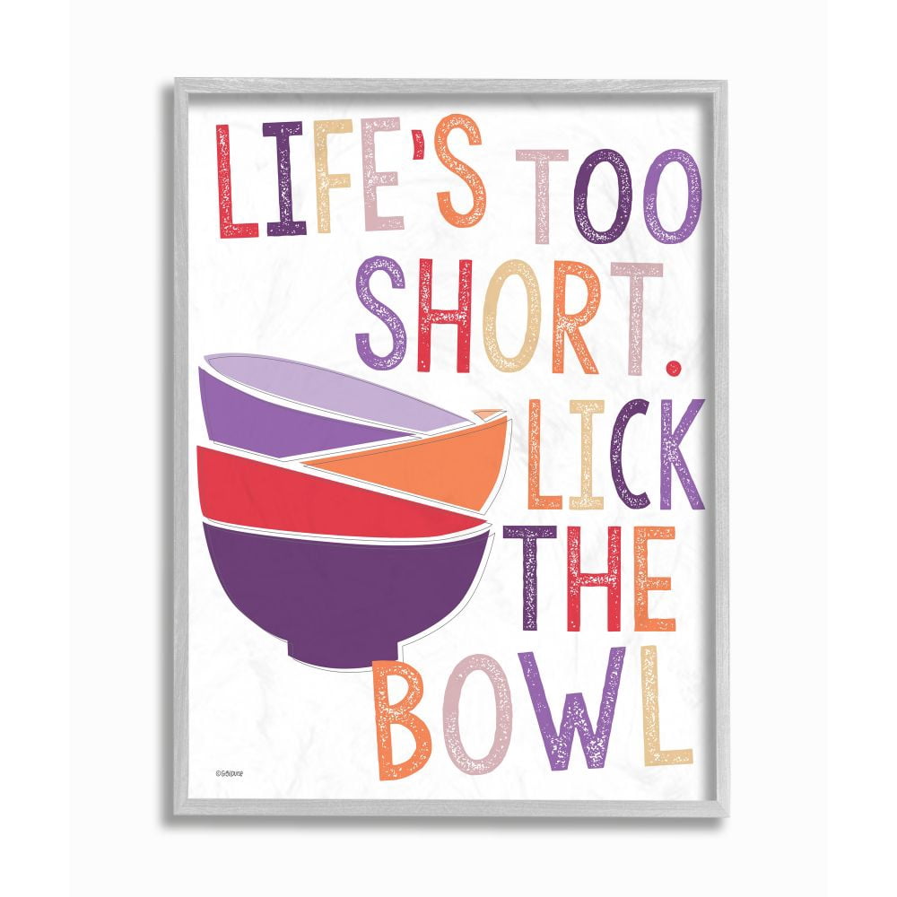 Stupell Industries Lick The Bowl Funny Word Colorful Kitchen Dining Room Word Design Gray Farmhouse Rustic Framed Giclee Texturized Art by Gigi Louise