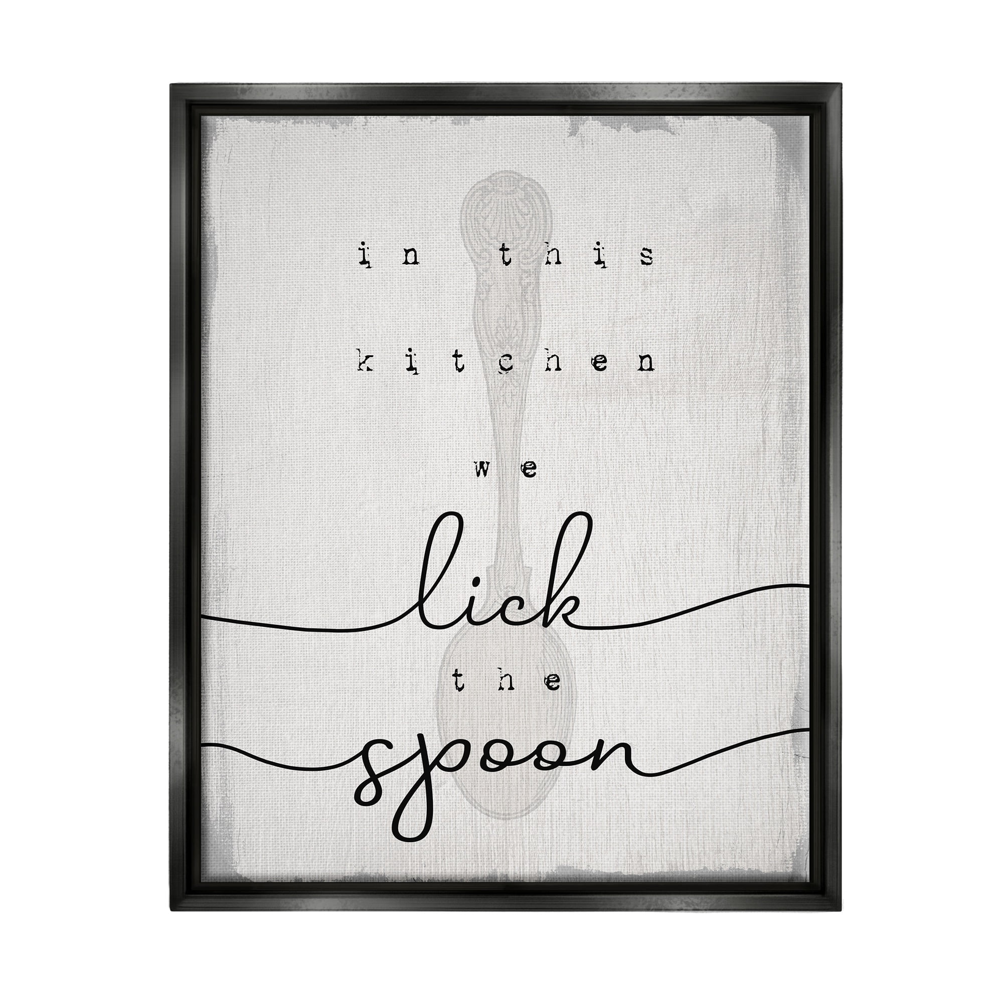 Stupell Industries Lick The Spoon Fun Baking Calligraphy Vintage Text Graphic Art Jet Black Floating Framed Canvas Print Wall Art, Design by Daphne Polselli