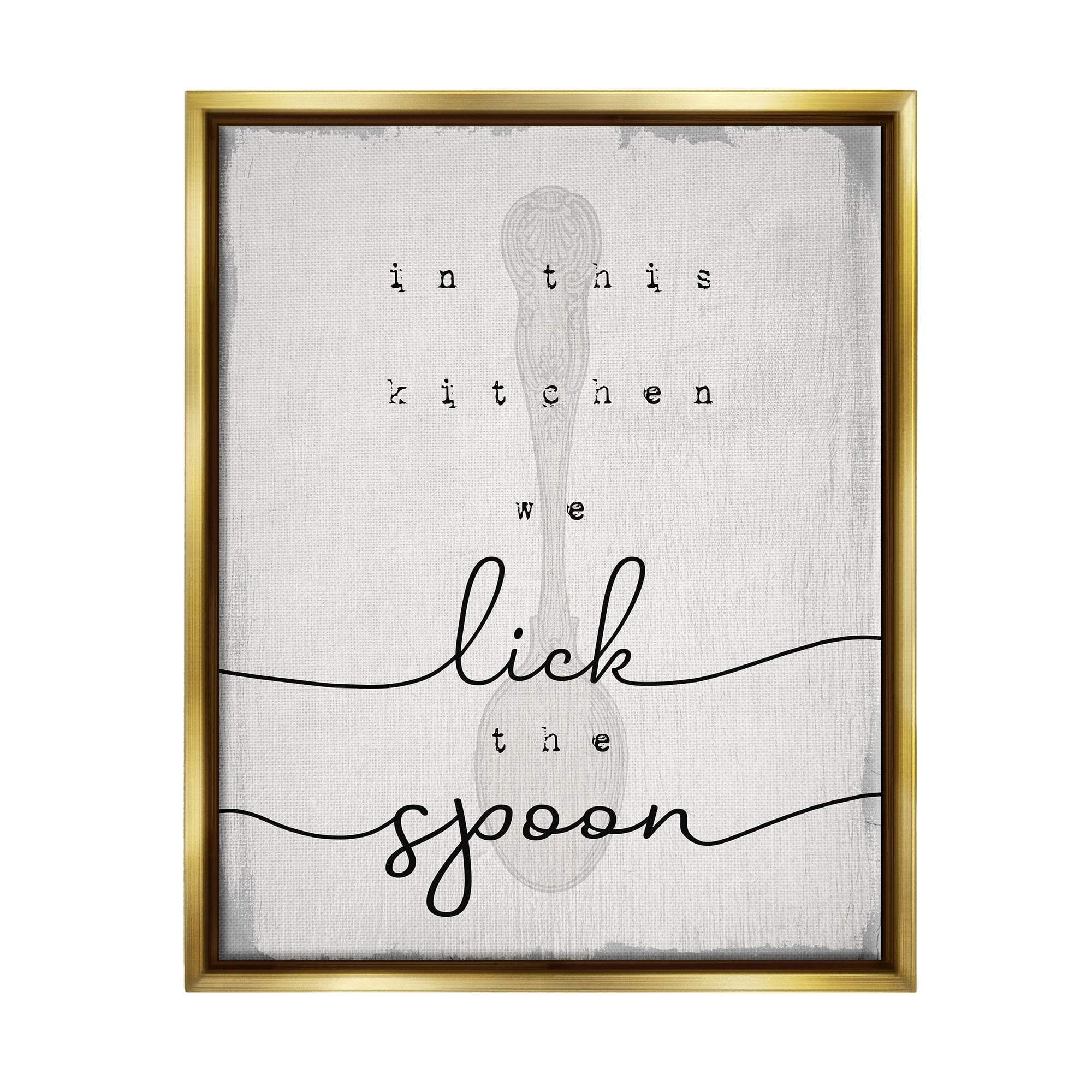 Stupell Industries Lick The Spoon Fun Baking Calligraphy Vintage Text Graphic Art Metallic Gold Floating Framed Canvas Print Wall Art, Design by Daphne Polselli