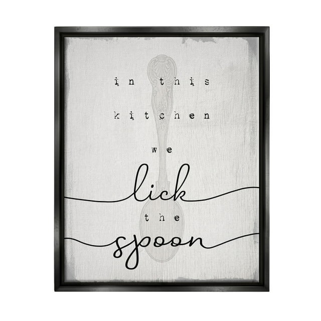 Stupell Industries Lick The Spoon Fun Baking Calligraphy Vintage Text Graphic Art Jet Black Floating Framed Canvas Print Wall Art, Design by Daphne Polselli