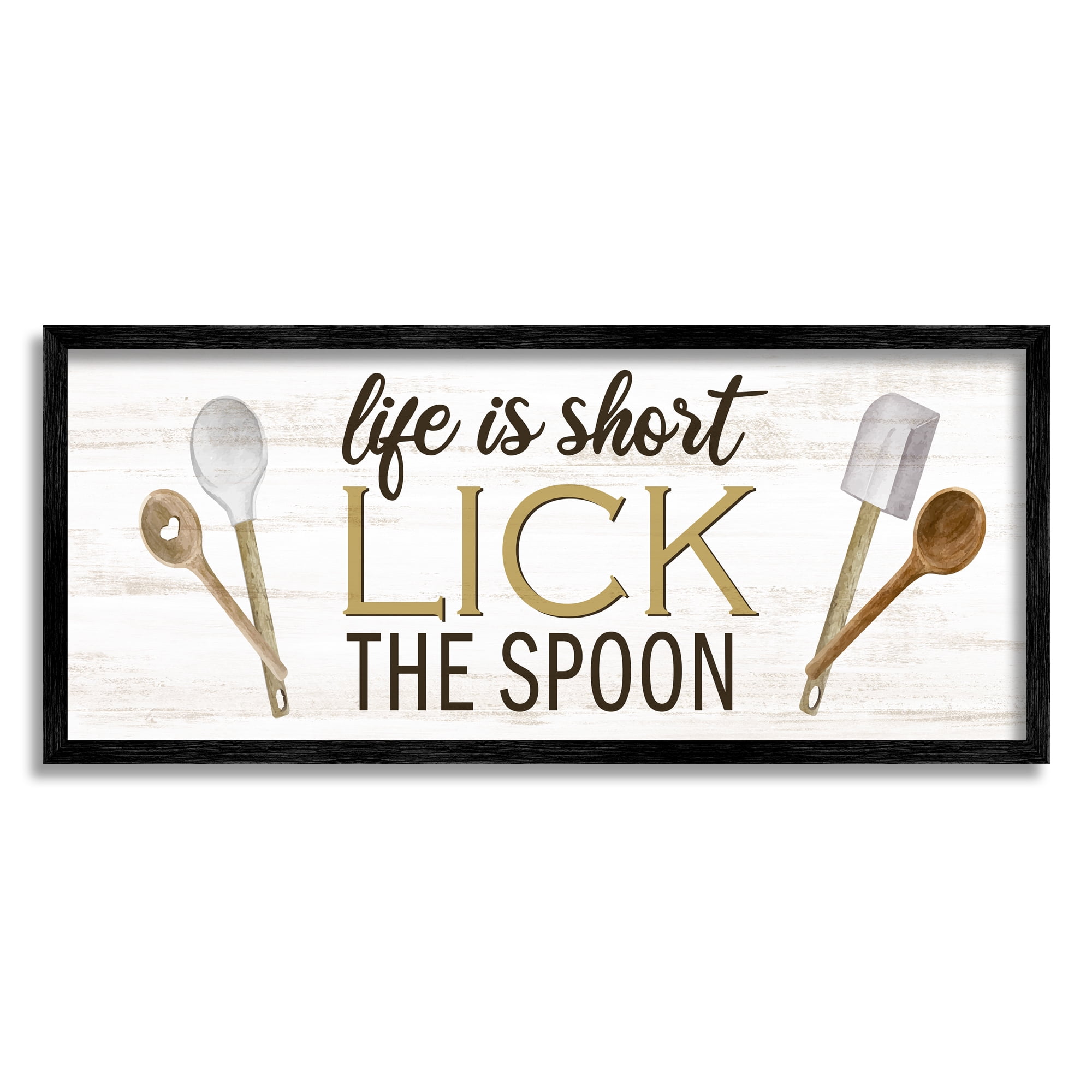 Stupell Industries Lick the Spoon Kitchen Food & Beverage Painting Black Framed Art Print Wall Art, 24 x 10