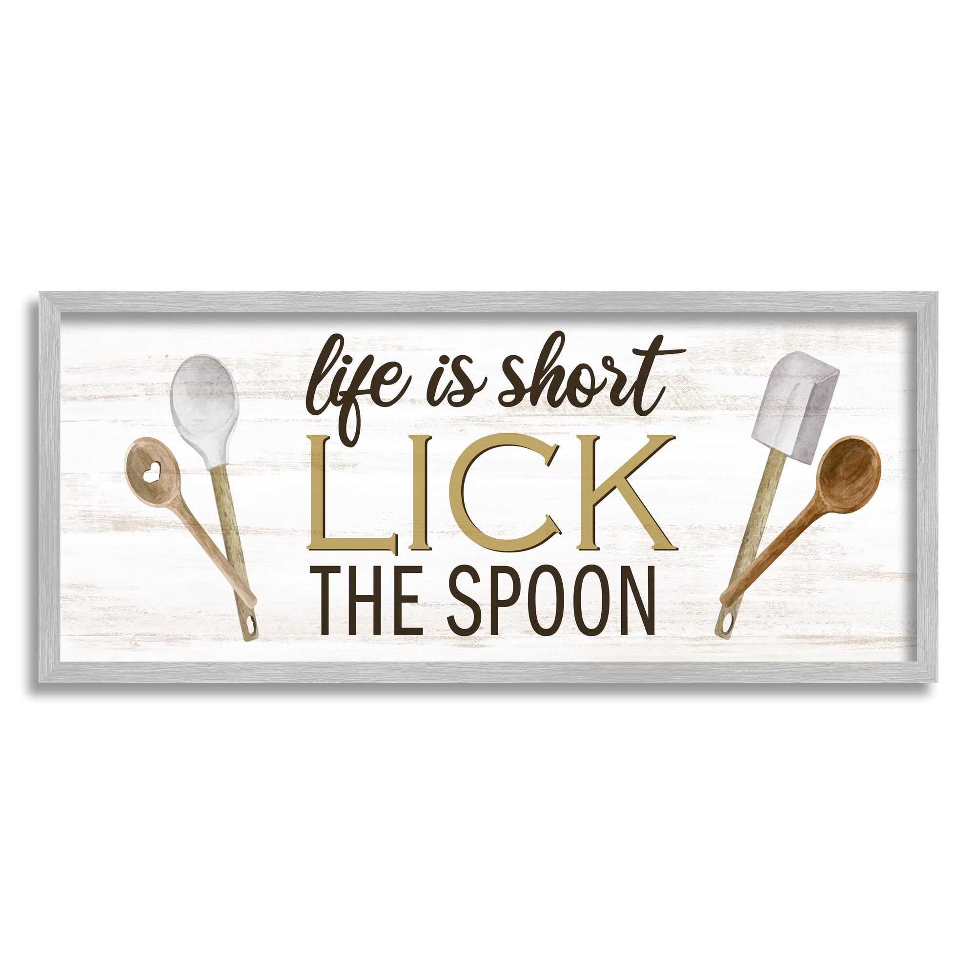 Stupell Industries Lick the Spoon Kitchen Food & Beverage Painting Gray Framed Art Print Wall Art, 24 x 10
