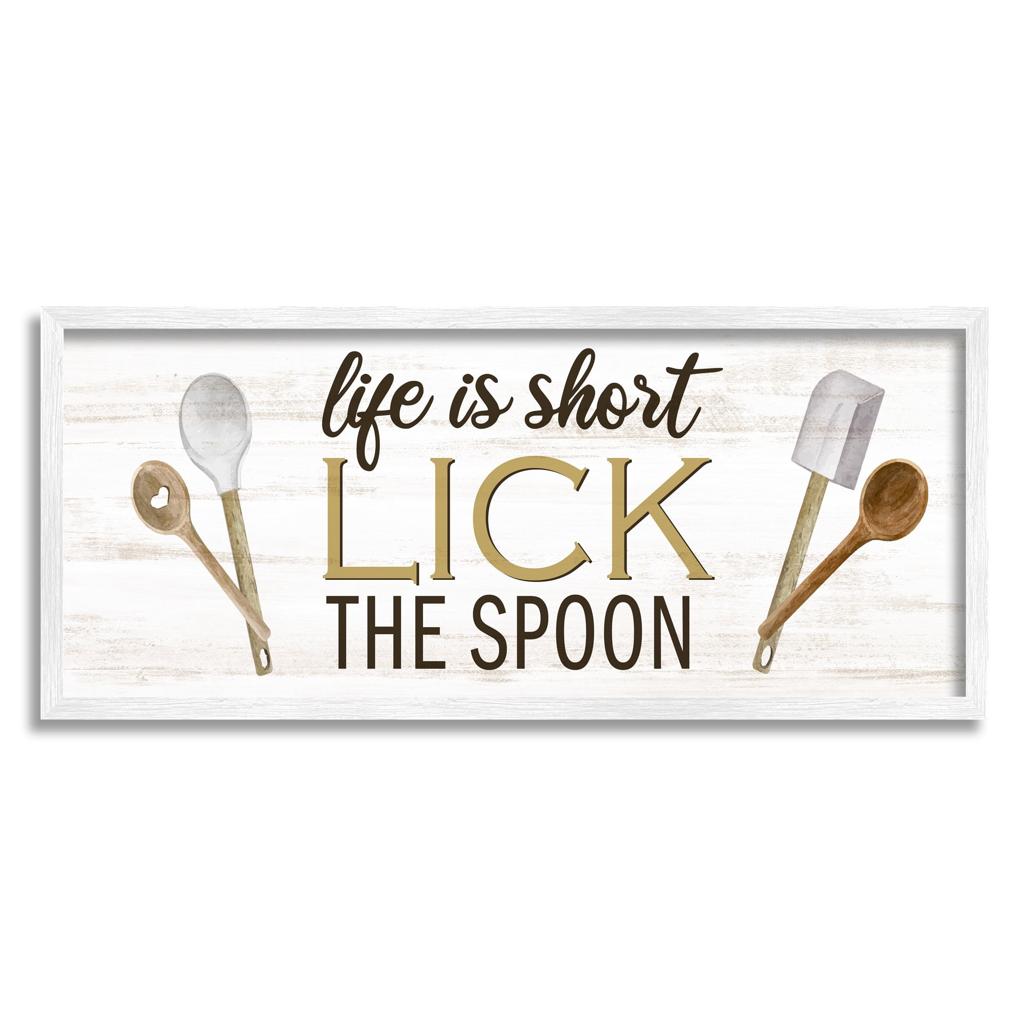 Stupell Industries Lick the Spoon Kitchen Food & Beverage Painting White Framed Art Print Wall Art, 24 x 10