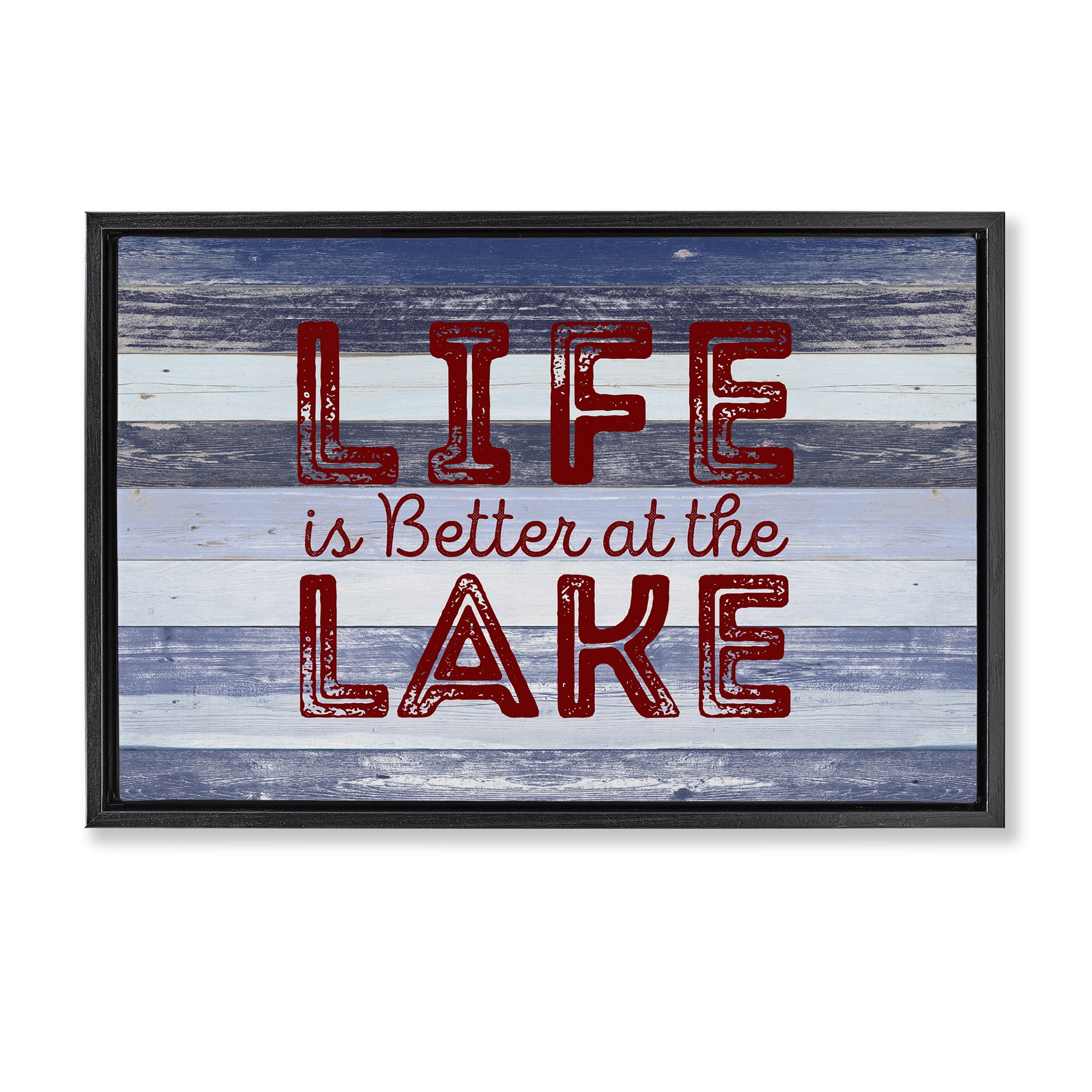 Stupell Industries Life At Lake Striped Coastal Painting Black Floater Framed Art Print Wall Art, 25 x 17