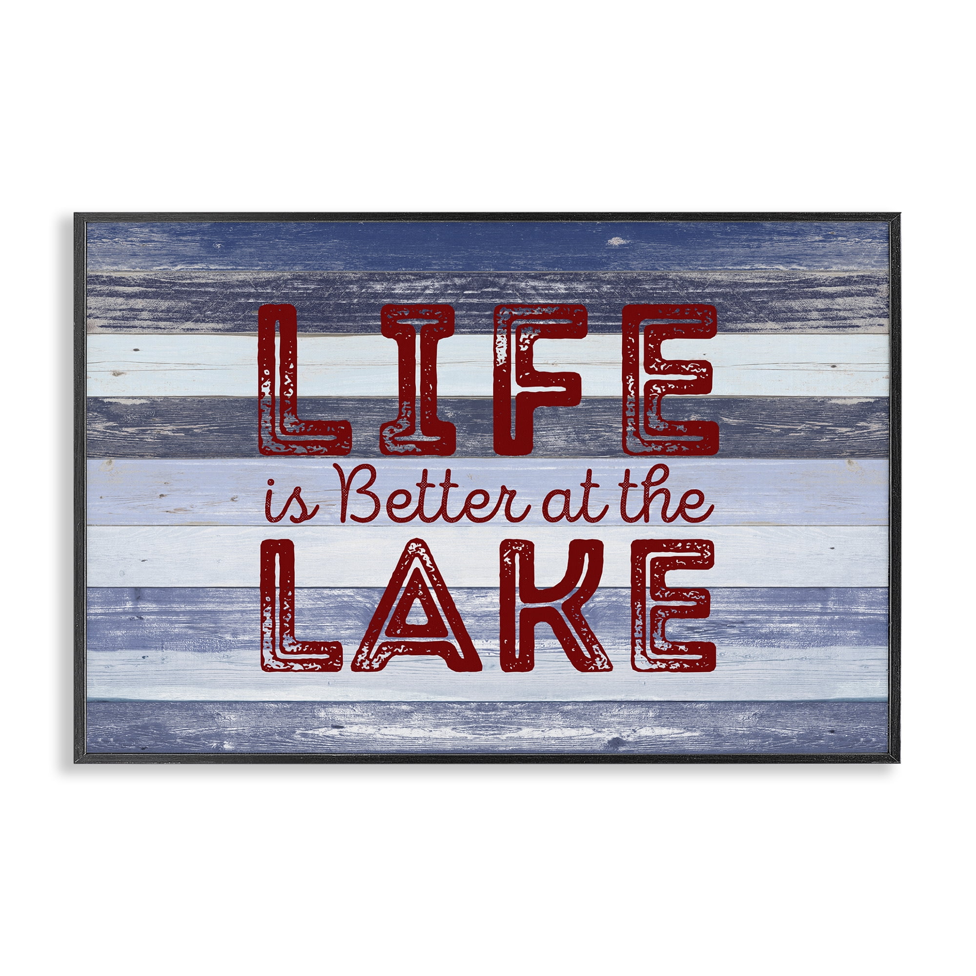 Stupell Industries Life At Lake Striped Coastal Painting Black Framed Art Print Wall Art, 24 x 16