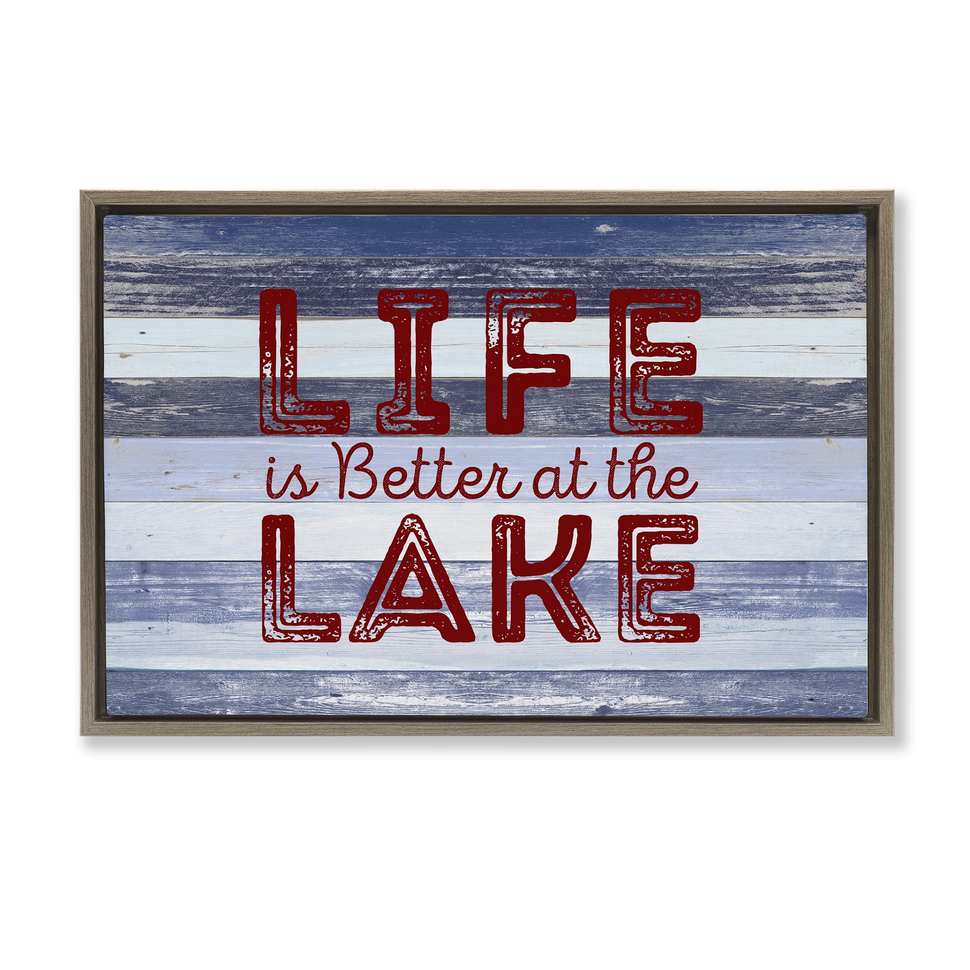 Stupell Industries Life At Lake Striped Coastal Painting Brown Floater Framed Art Print Wall Art, 31 x 21