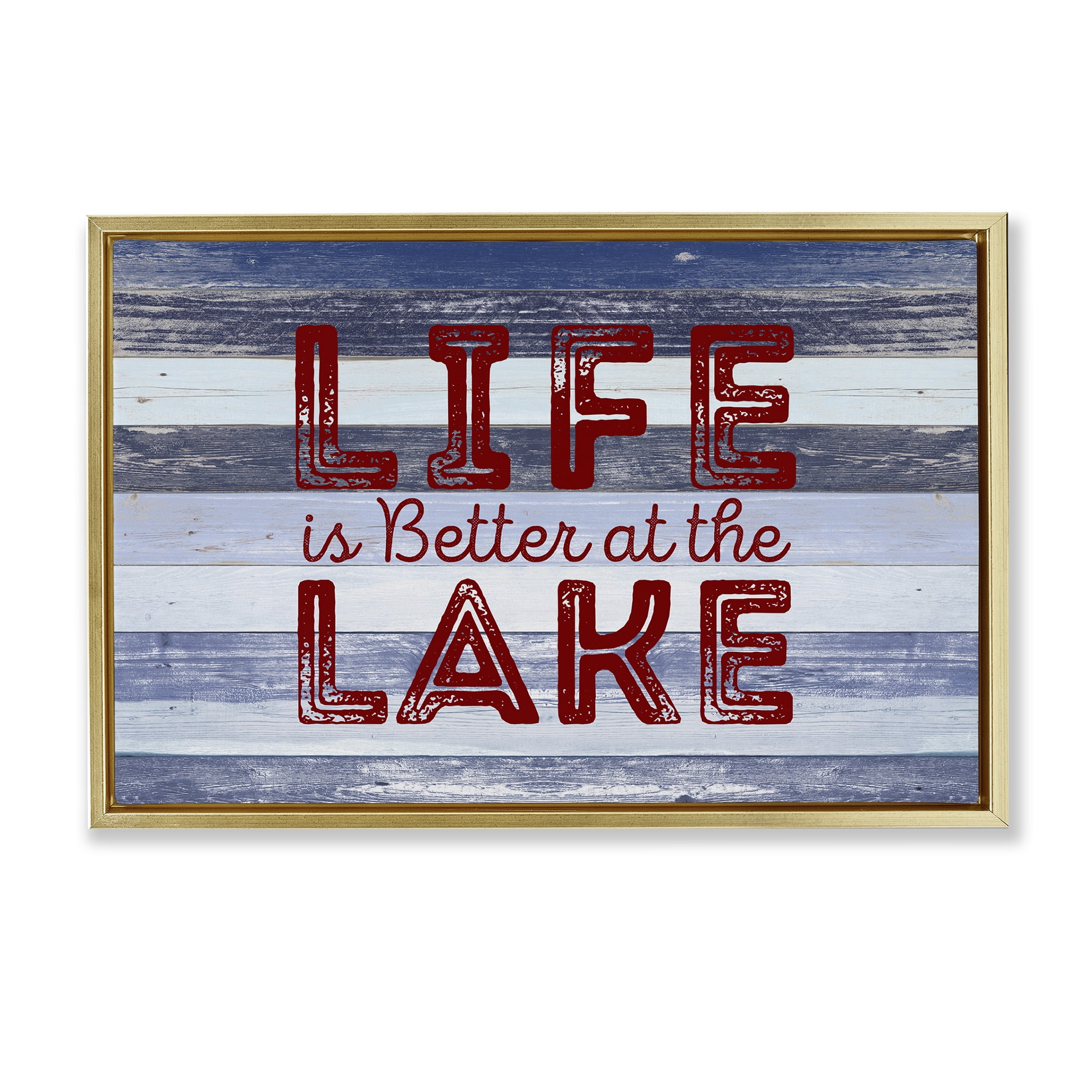 Stupell Industries Life At Lake Striped Coastal Painting Gold Floater Framed Art Print Wall Art, 25 x 17