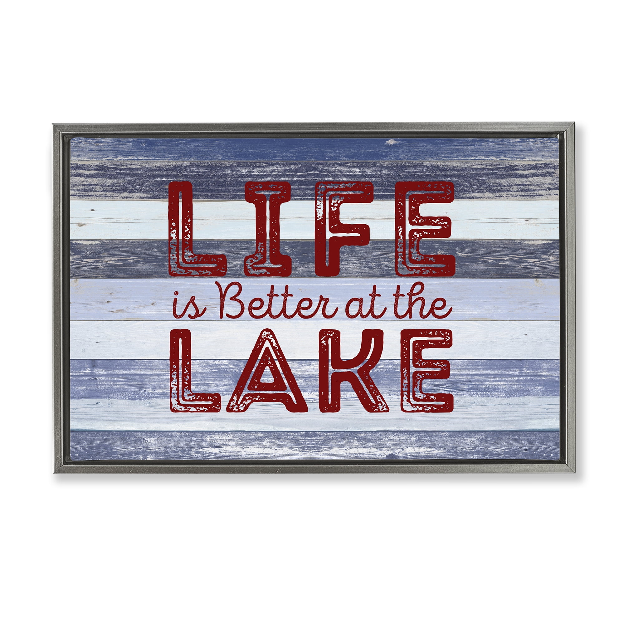 Stupell Industries Life At Lake Striped Coastal Painting Gray Floater Framed Art Print Wall Art, 25 x 17