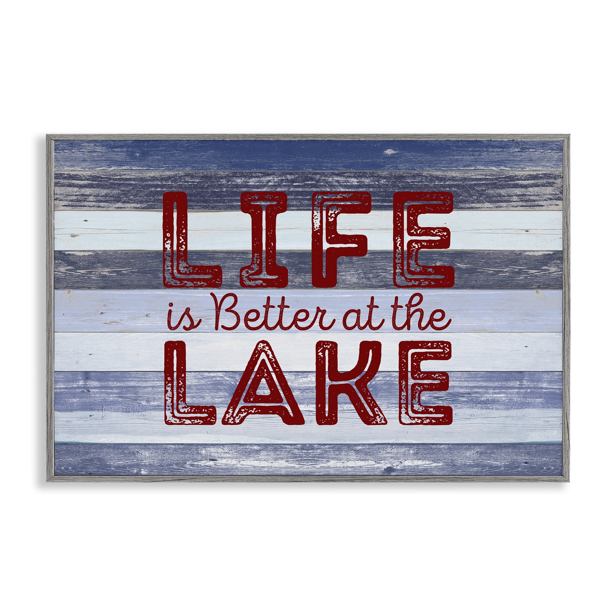 Stupell Industries Life At Lake Striped Coastal Painting Gray Framed Art Print Wall Art, 18 x 12