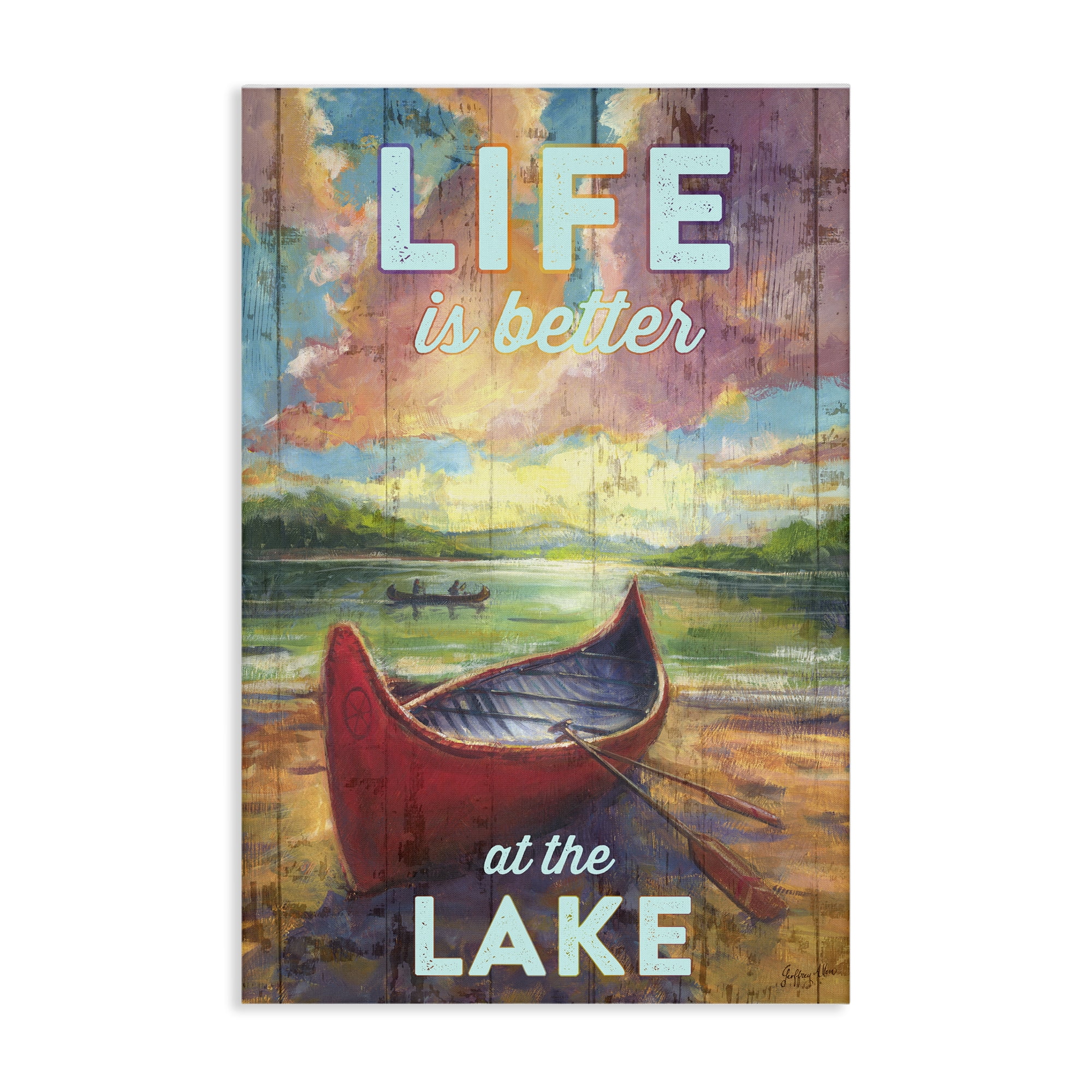 Stupell Industries Life At Lake with Canoe Transportation Painting Wrapped Canvas Art Print Wall Art, 20 x 30