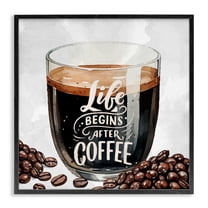 Stupell Industries Life Begins After Coffee Food & Beverage Painting Black Framed Art Print Wall Art, 12 x 12