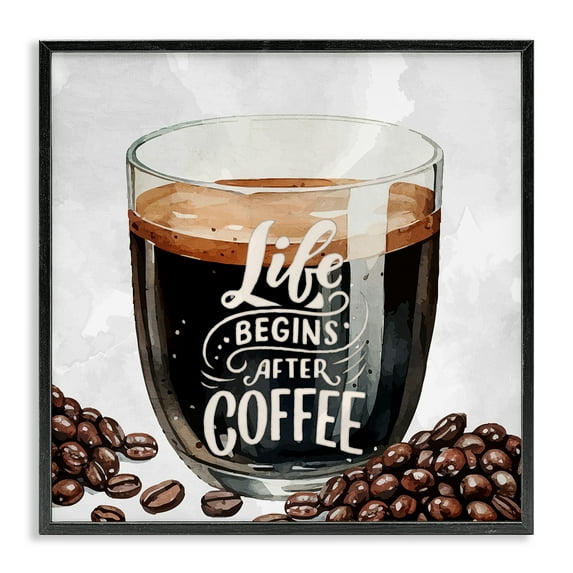Stupell Industries Life Begins After Coffee Food & Beverage Painting Black Framed Art Print Wall Art, 12 x 12
