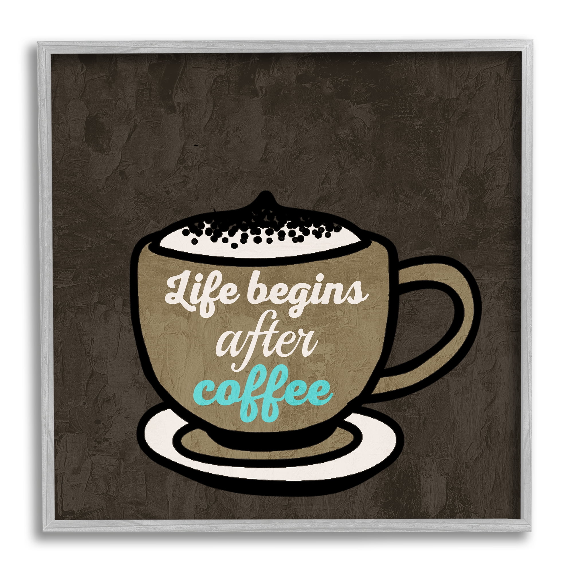 Stupell Industries Life Begins After Coffee Food & Beverage Painting Gray Framed Art Print Wall Art, 17 x 17
