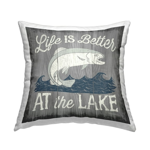Stupell Industries Life Better At Lake Phrase Square Decorative Printed Throw Pillow, 18 x 18