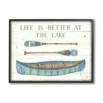 Stupell Industries Life Better At Lake Rustic Canoe Ores Grain Pattern Graphic Art Black Framed Art Print Wall Art, Design by Daphne Brissonnet