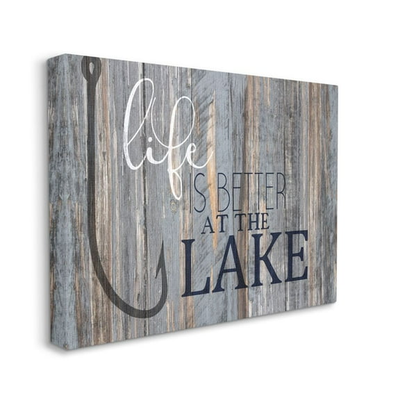 Stupell Industries Life Better Lake Quote Fish Lakehouse Cabin Nautical Phrase Canvas Wall Art Design by Kim Allen, 24" x 30"