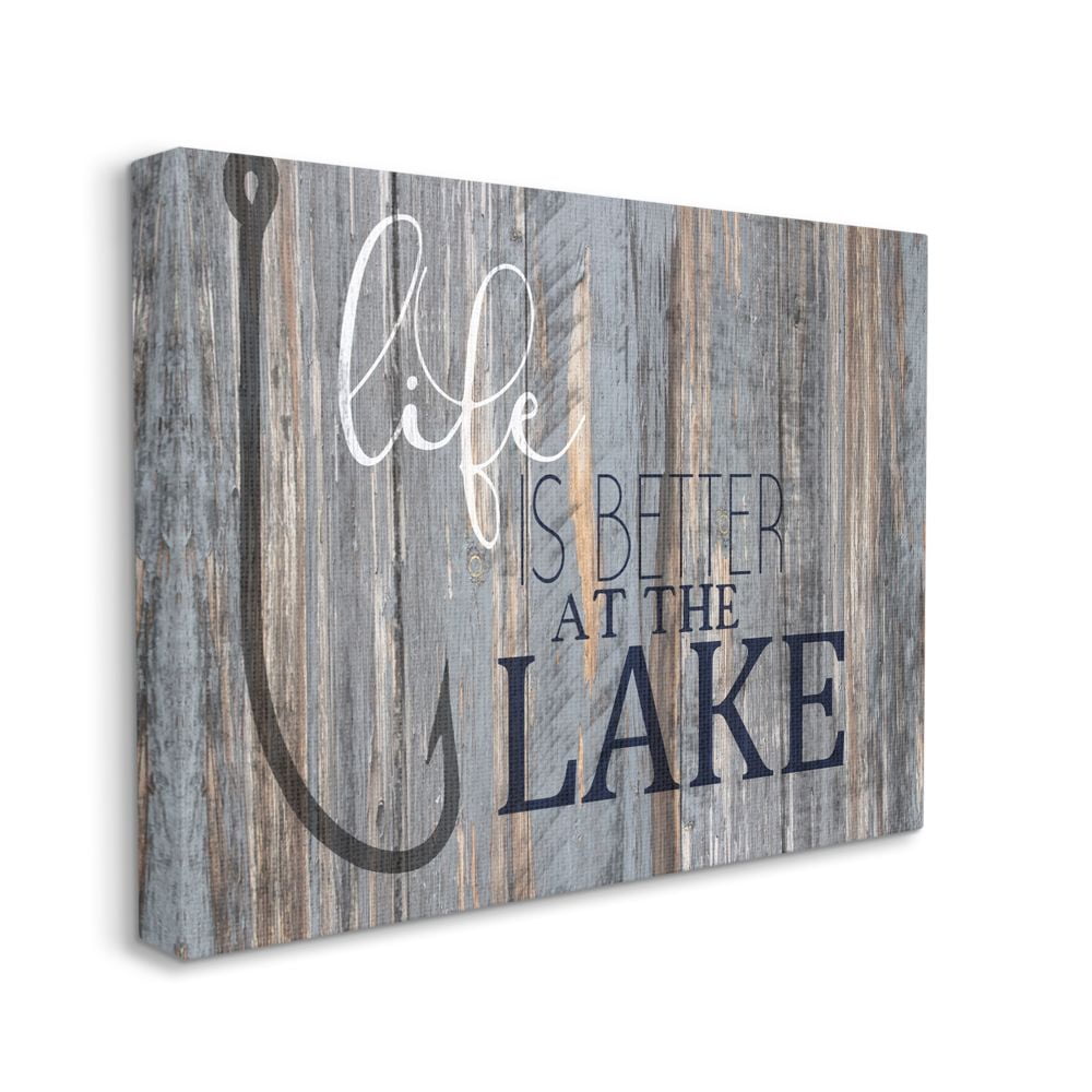 Stupell Industries Life Better Lake Quote Fish Lakehouse Cabin Nautical Phrase Canvas Wall Art Design by Kim Allen, 36" x 48"