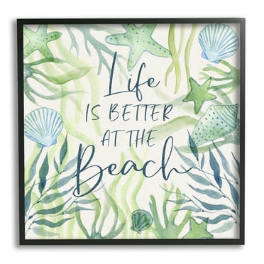 Stupell Industries Life Better at Beach Animals & Insects Painting Black Framed Art Print Wall Art, 12 x 12