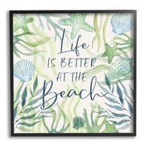 Stupell Industries Life Better at Beach Animals & Insects Painting Black Framed Art Print Wall Art, 12 x 12