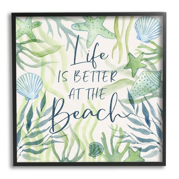 Stupell Industries Life Better at Beach Animals & Insects Painting Black Framed Art Print Wall Art, 24 x 24
