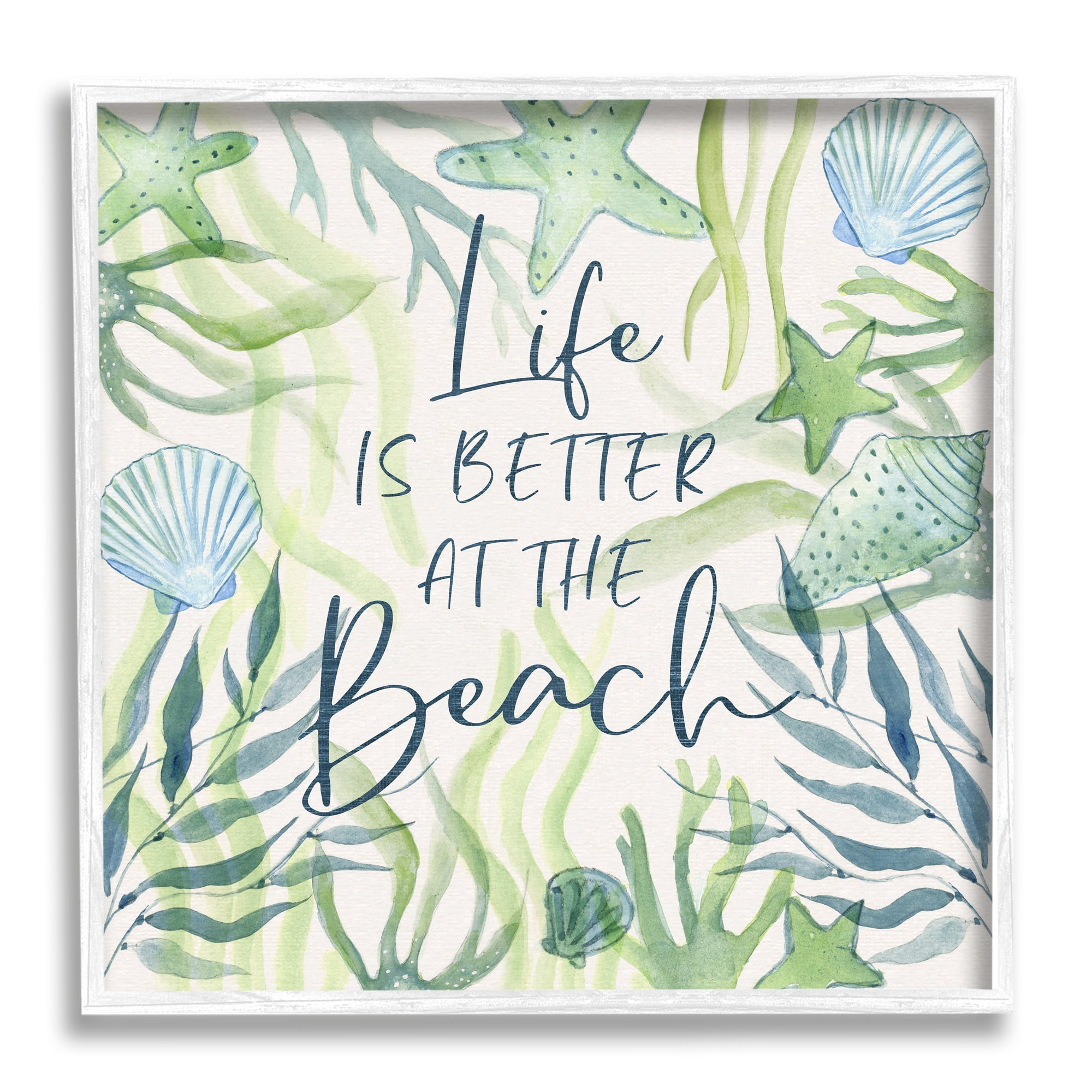 Stupell Industries Life Better at Beach Animals & Insects Painting White Framed Art Print Wall Art, 24 x 24