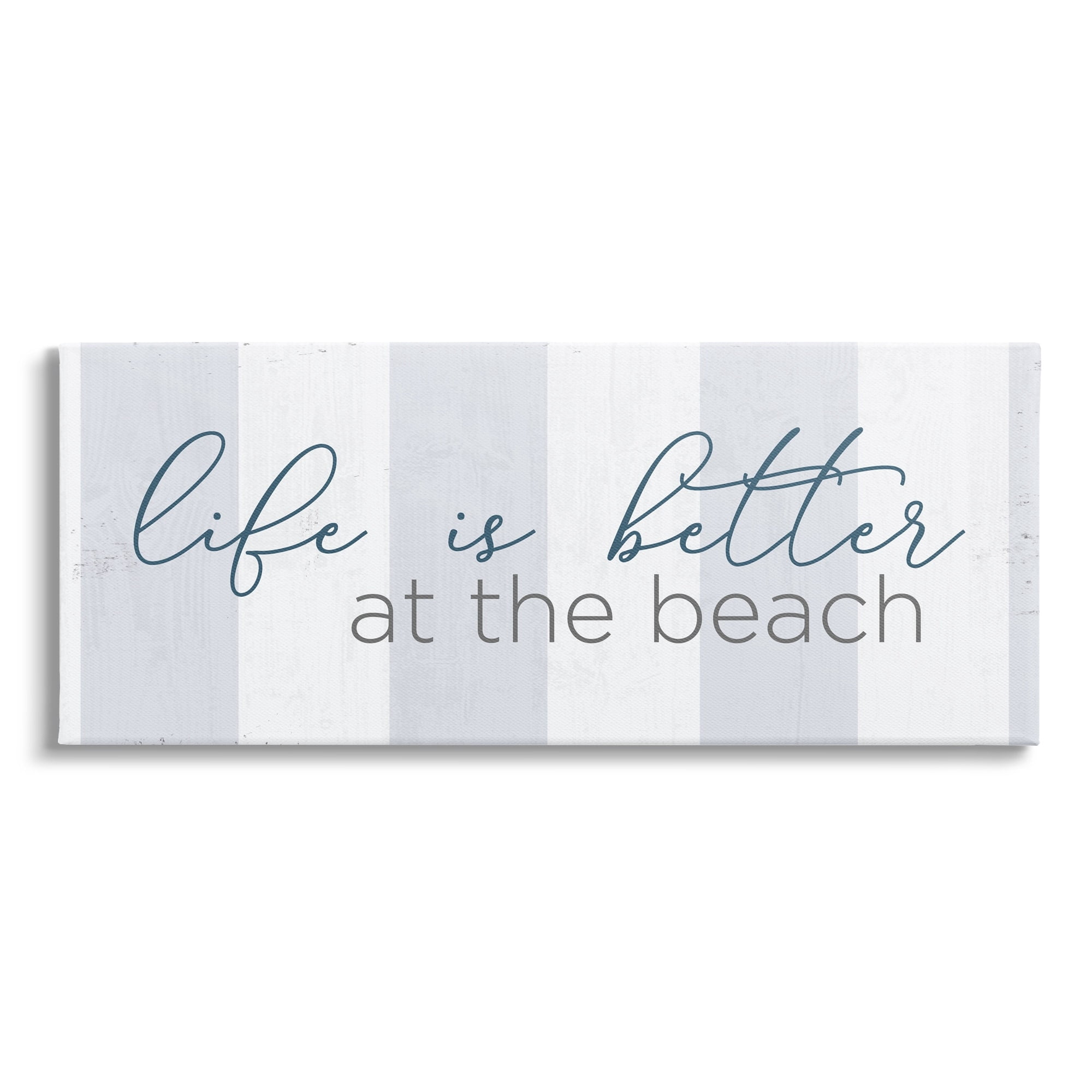 Stupell Industries Life Better at Beach Striped Nautical Typography Sign Graphic Art Gallery Wrapped Canvas Print Wall Art, Design by Anna Quach